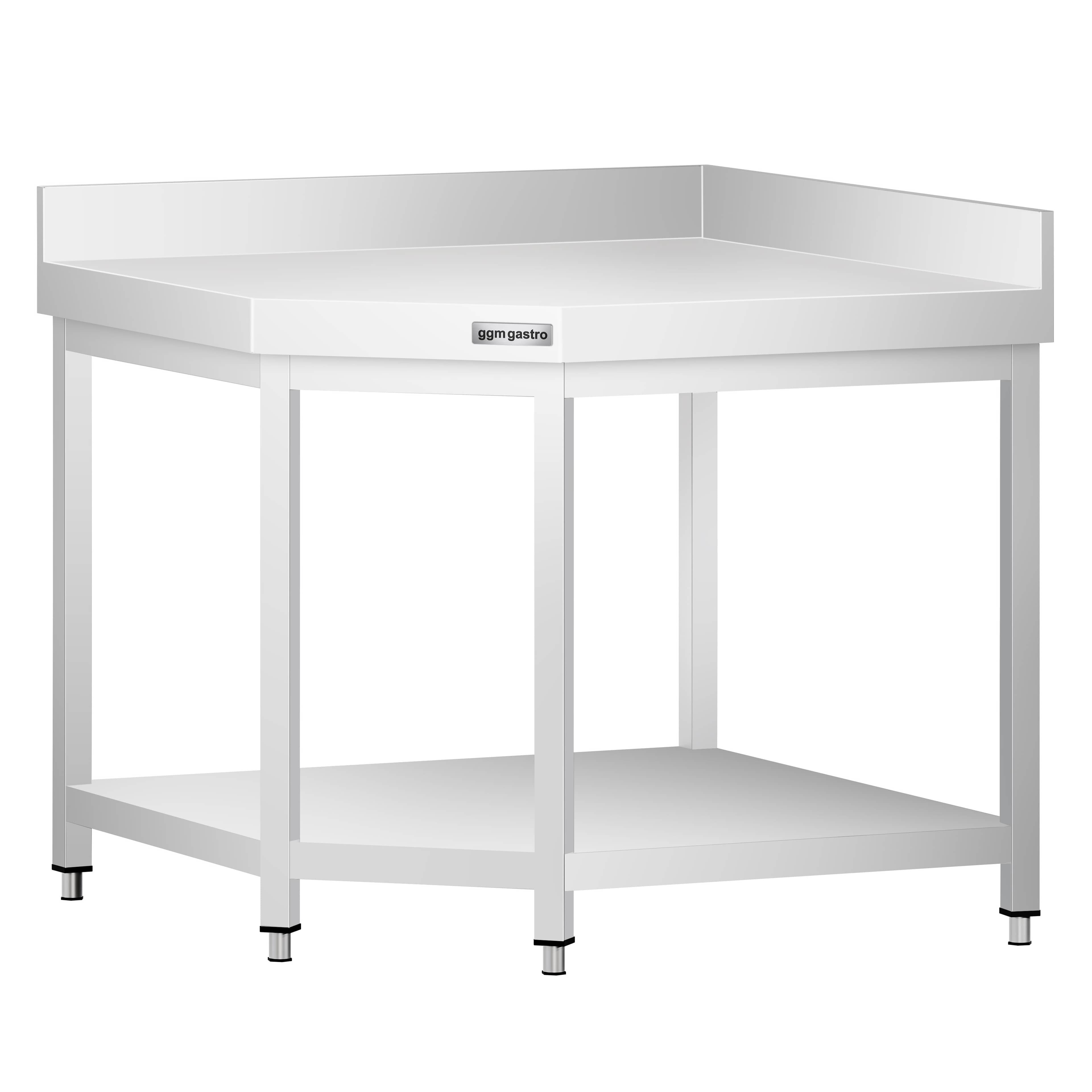 Masă de lucru din oțel inoxidabil de colț PREMIUM - 1000x700 mm - cu poliță inferioară & rebord & blat ranforsat — 5