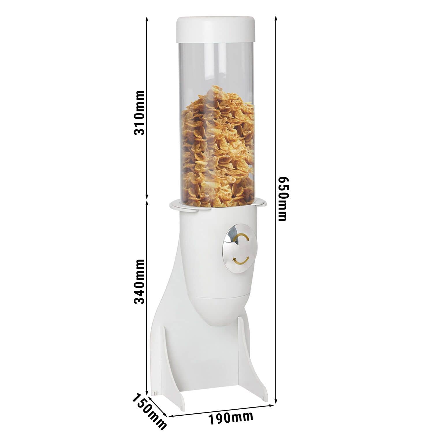 Dispenser de cereale - Ø 115 mm - alb - dozare cu rotire - 3,6 litri - suport din oțel inoxidabil — 3