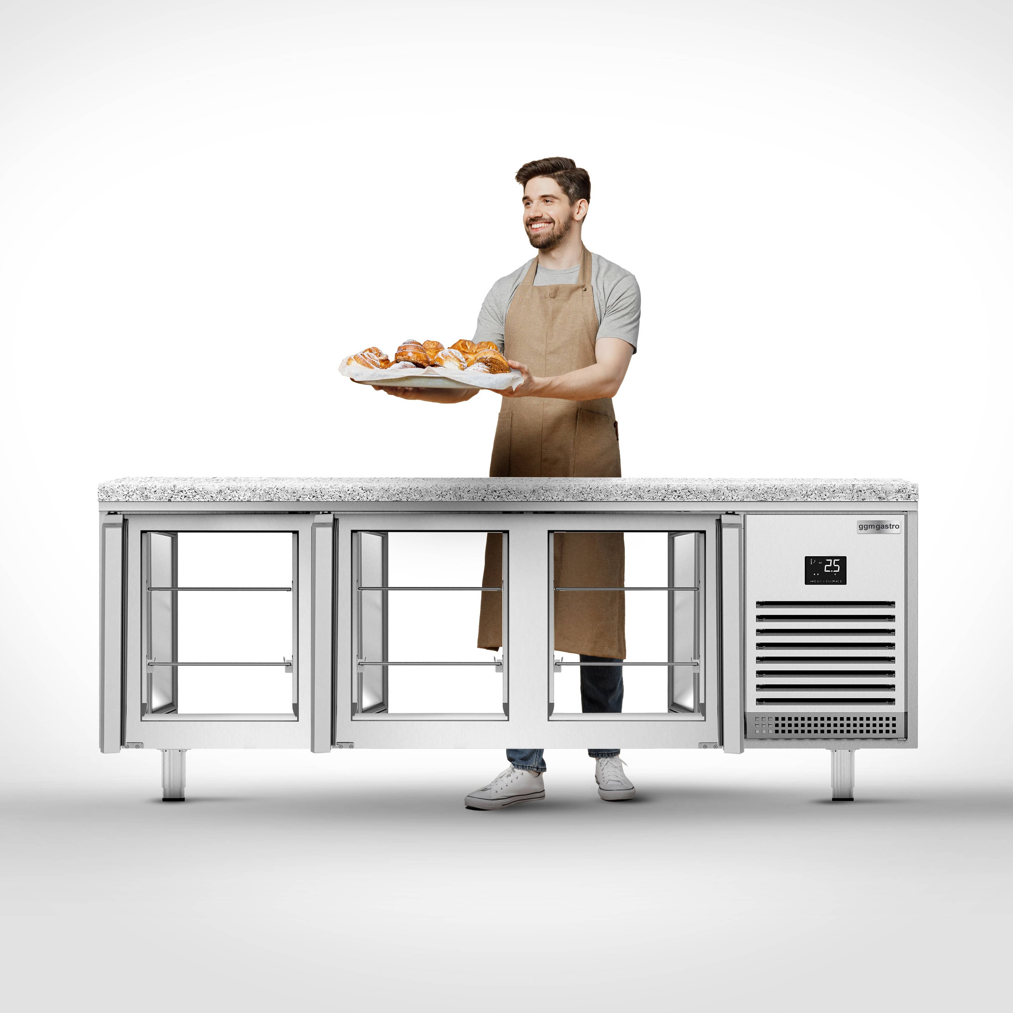 Masă frigorifică panificație Premium PLUS – 2185 x 800 mm – cu gaură de trecere – blat din granit — 9