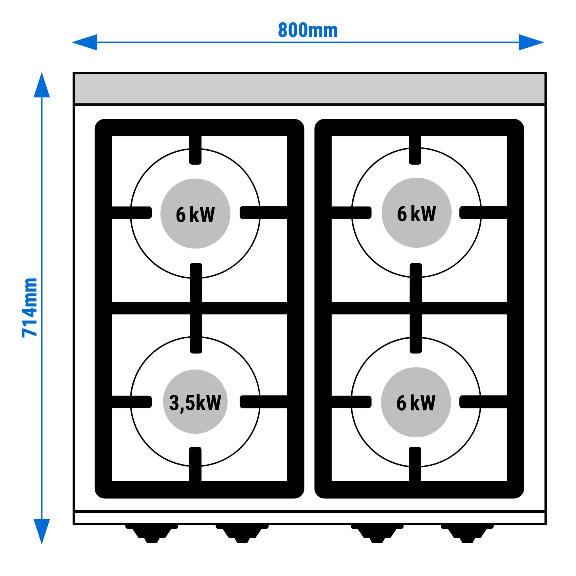 Mașină de gătit / Aragaz profesional pe gaz – LORENZO – seria 700 - 800x714x(H)1070 mm - 21,5 kW - 4 arzătoare - suport deschis — 11