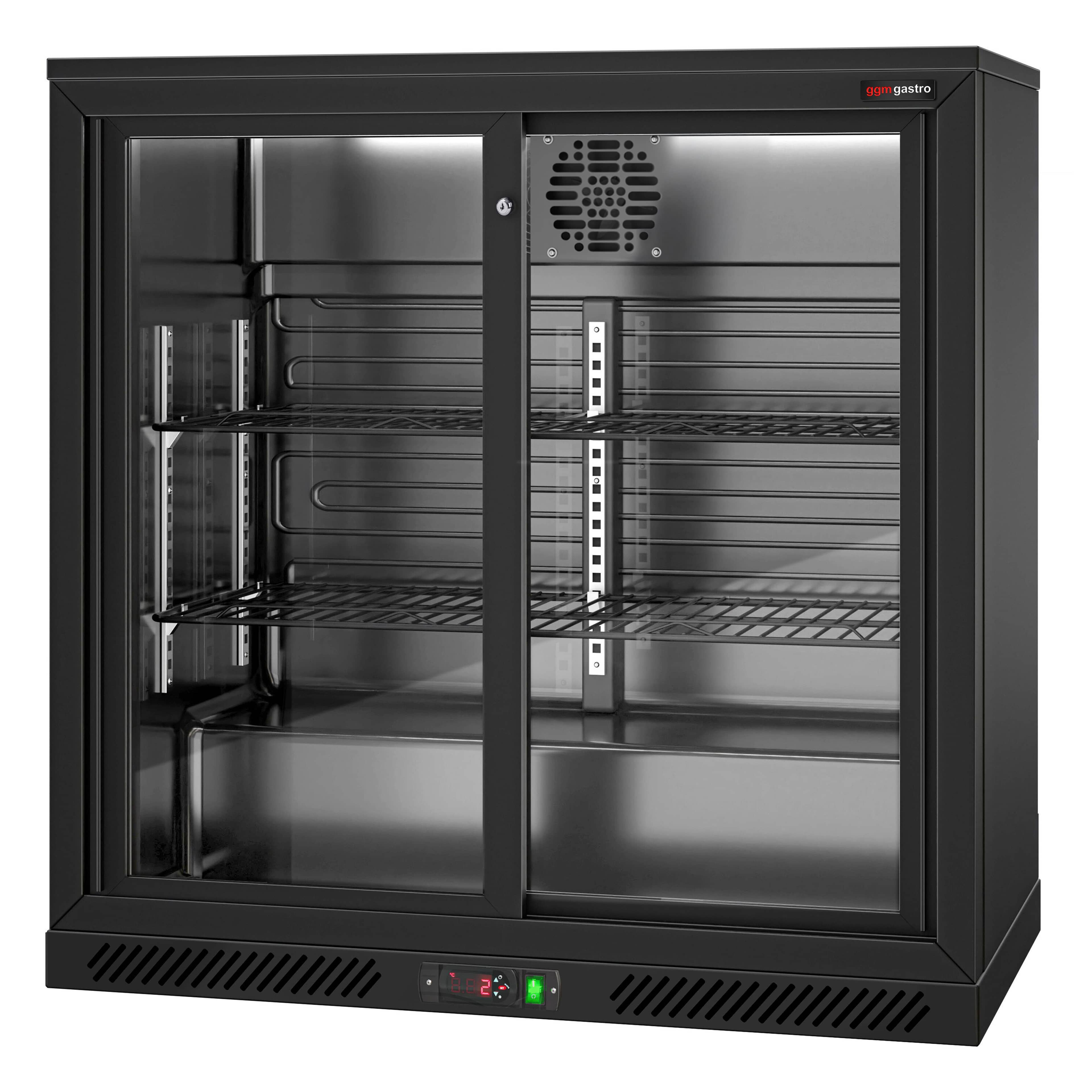 Frigider pentru bar – 900 mm – 220 litri – 2 uși glisante din sticlă – exterior și interior negru — 8