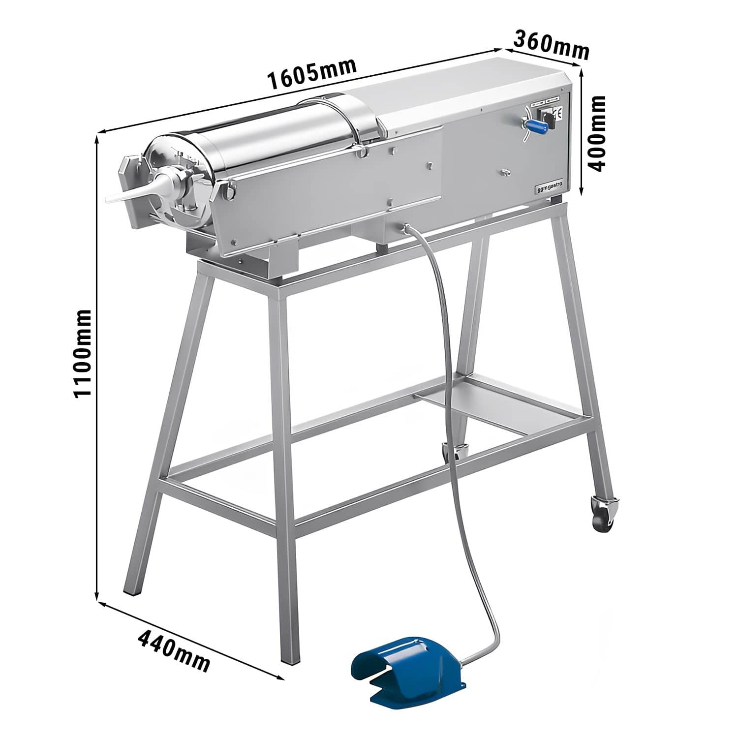 Mașină de umplut cârnați electrică orizontală - 30 l - 560 W - oțel inoxidabil - incl. Pedală de acționare & 3 duze pentru cârnați — 3
