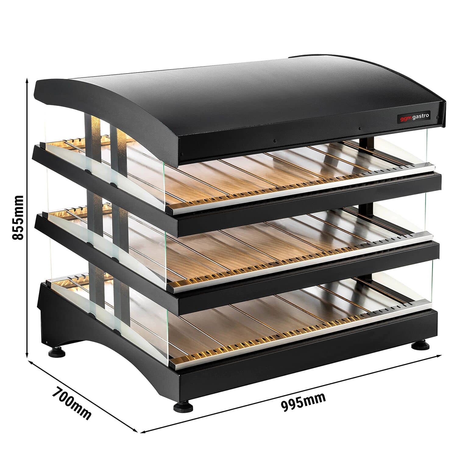 Vitrină caldă de banc profesională - 995 mm - 1,02 kW - cu 3 rafturi - negru — 3