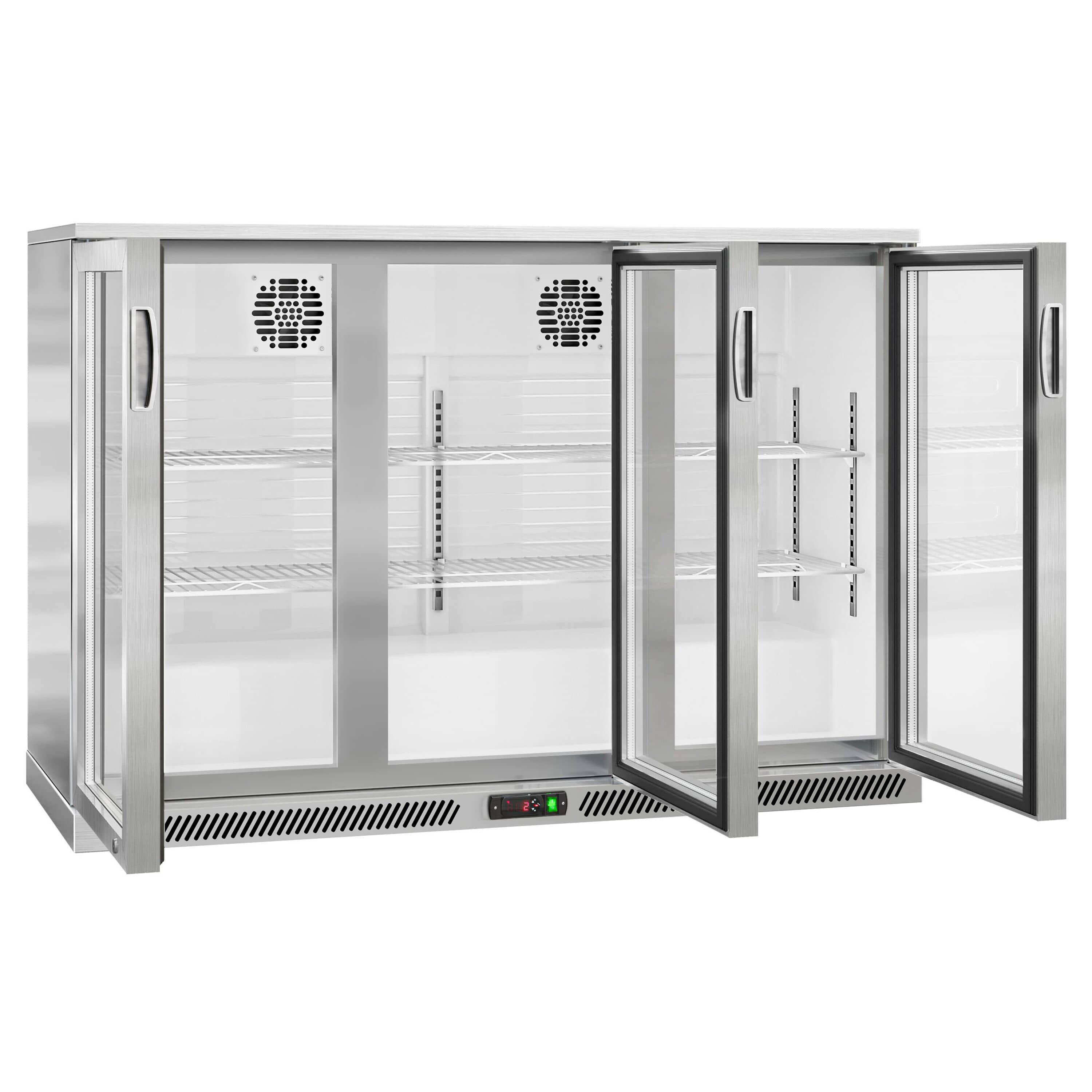 Frigider pentru bar – 1350 mm – 320 litri – cu 3 uși batante din sticlă – oțel inoxidabil — 6