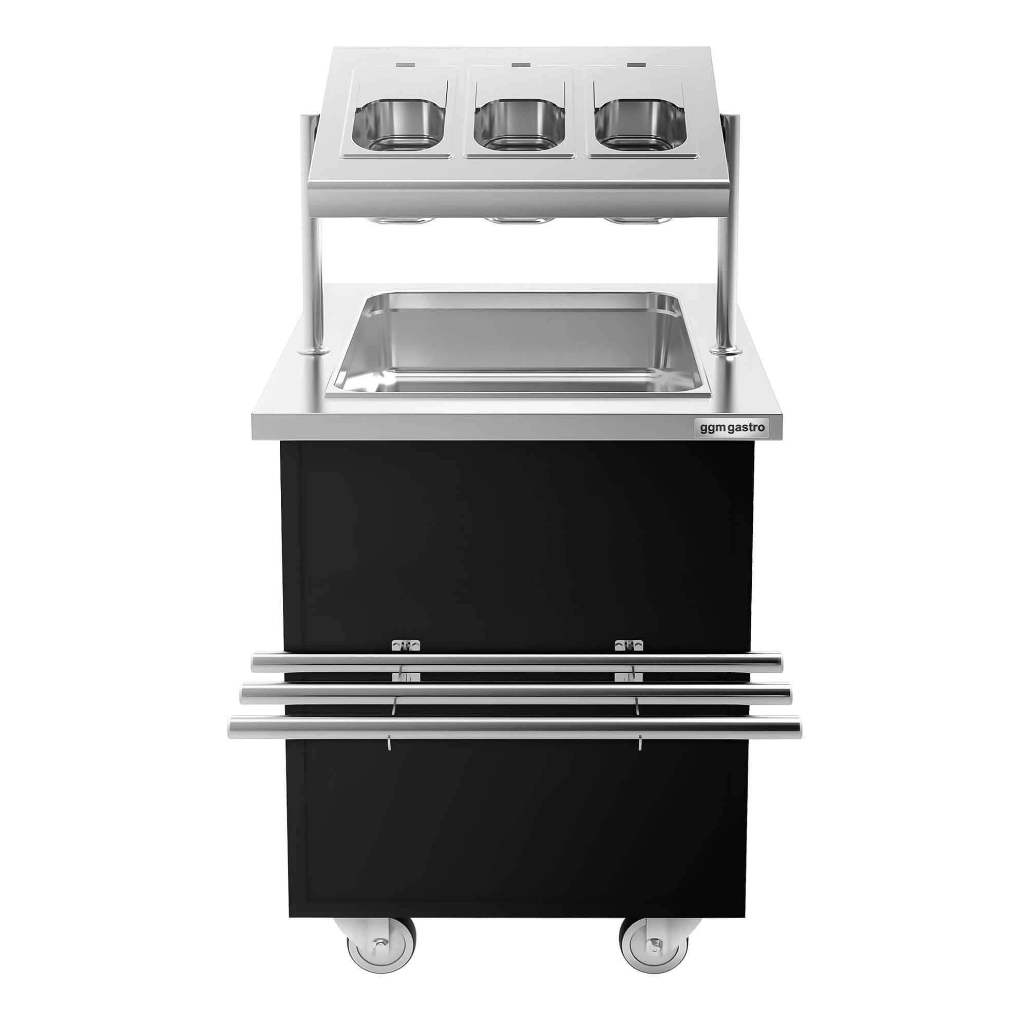 Cărucior de servire și distribuire a tacâmurilor DANZIG – 700 mm – cu tobogan pentru tăvi – Negru — 5
