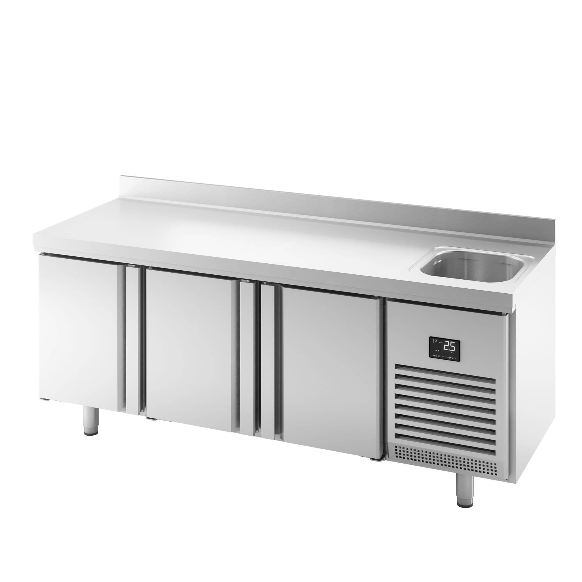 Masă frigorifică Premium PLUS – 1960 x 700 mm – cu 1 compartiment, 3 uși – cu rebord — 4