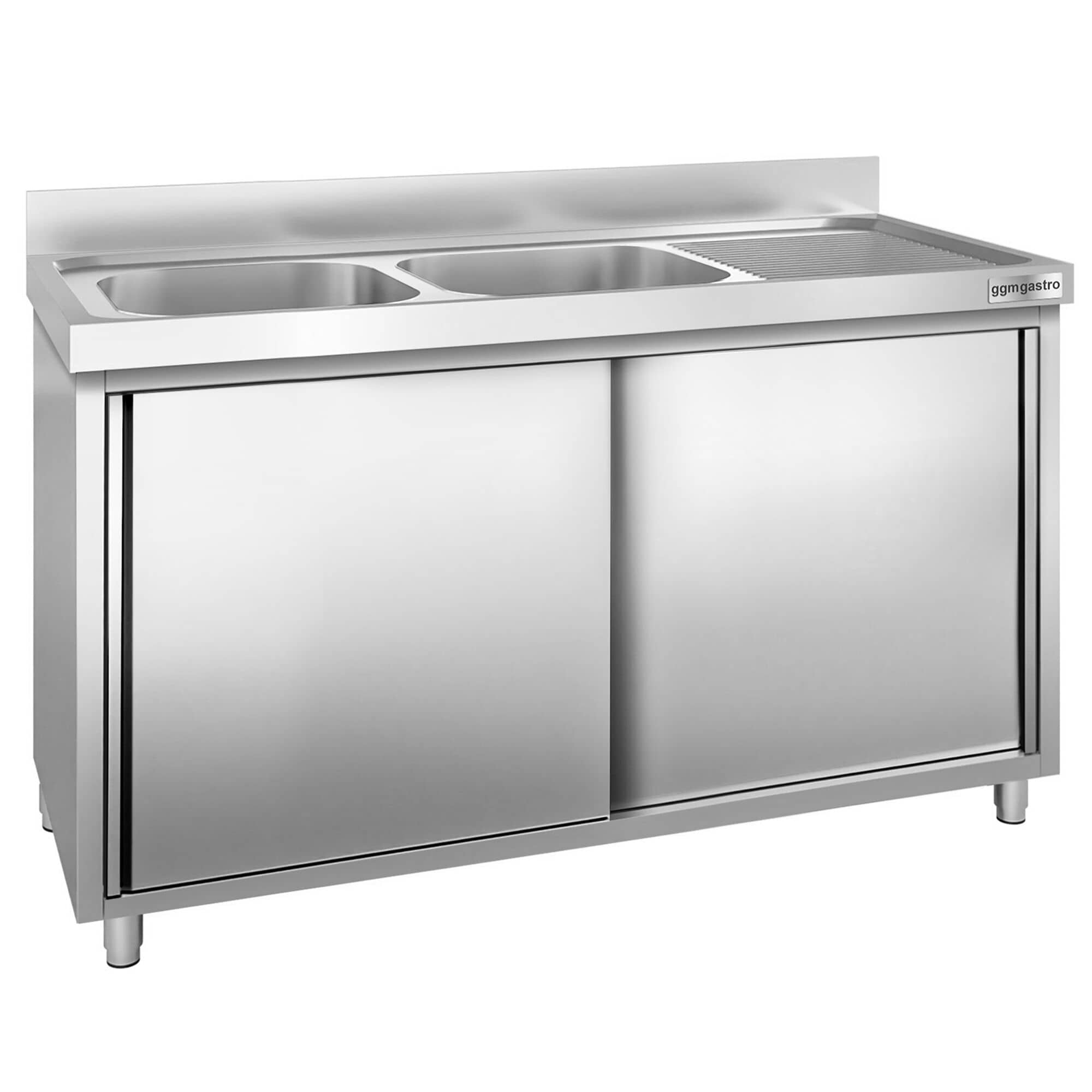 Chiuvetă tip dulap PREMIUM - din oțel inoxidabil - 1400x600 mm - cu 2 cuve pe stânga — 4