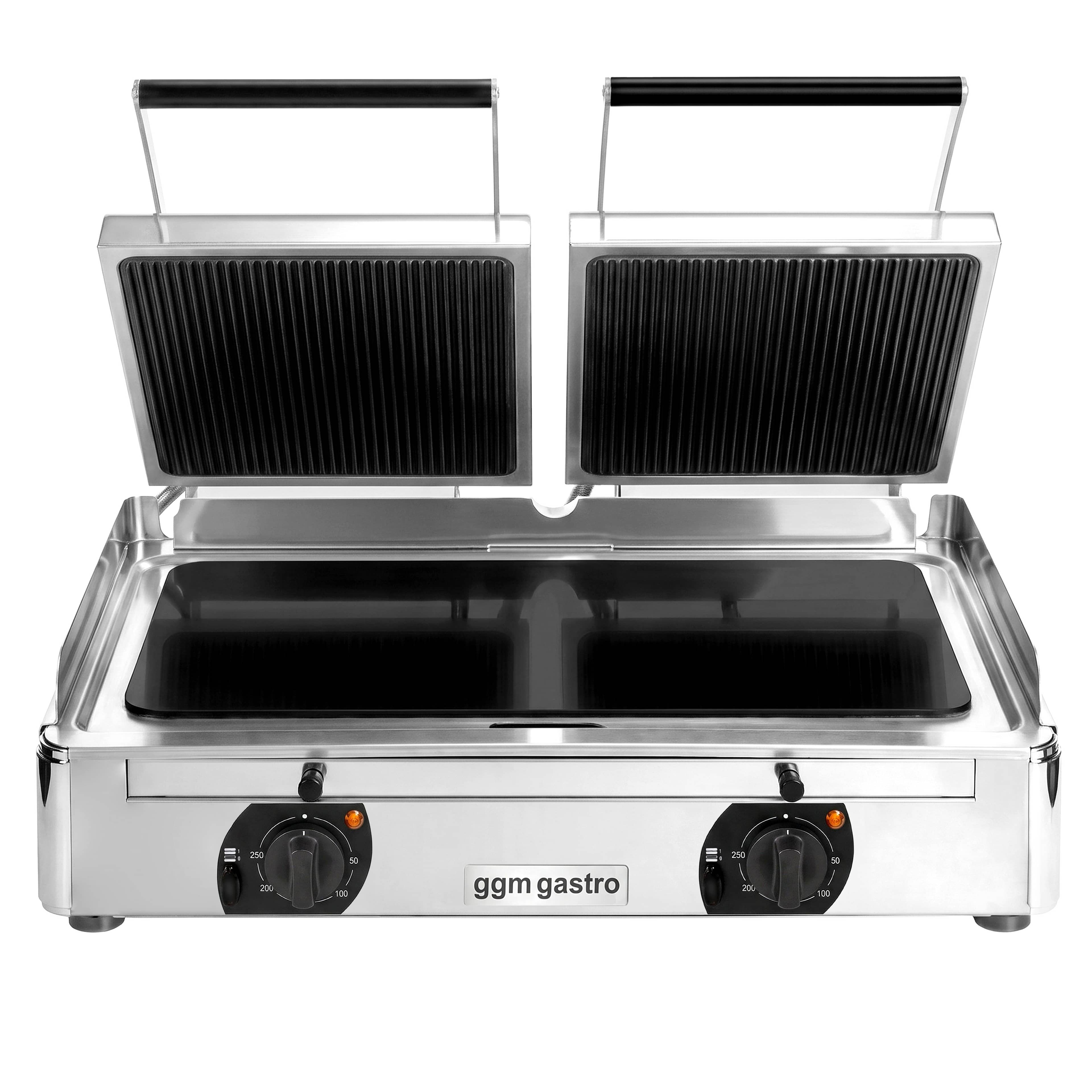 Grătar cu contact din vitroceramică – 3,4 kW – partea inferioară netedă și cea superioară striată – 2 suprafețe de gătit: 220x220 mm — 5