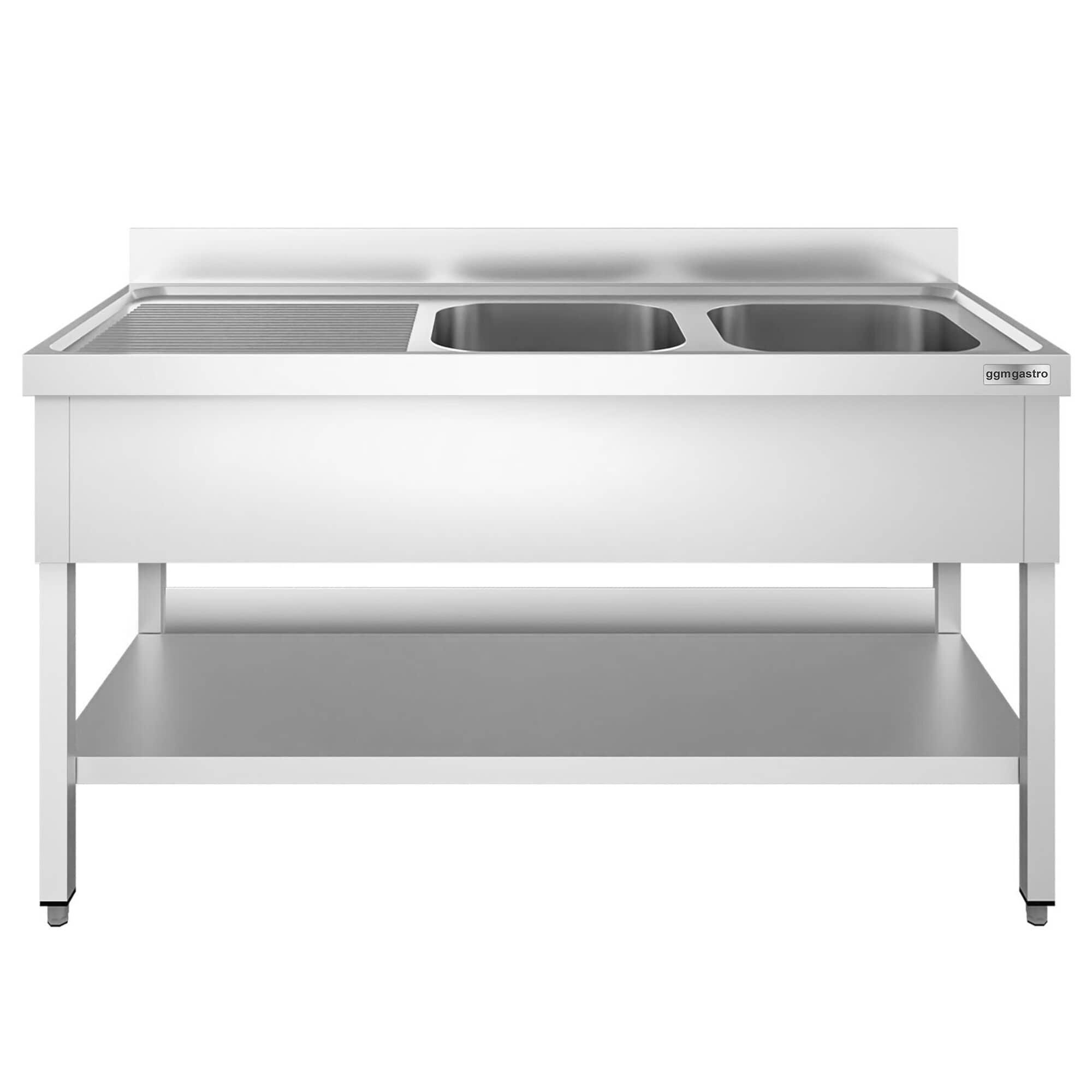 Chiuvetă profesională PREMIUM - 1400x700 mm - cu poliță inferioară - cu 2 cuve — 4