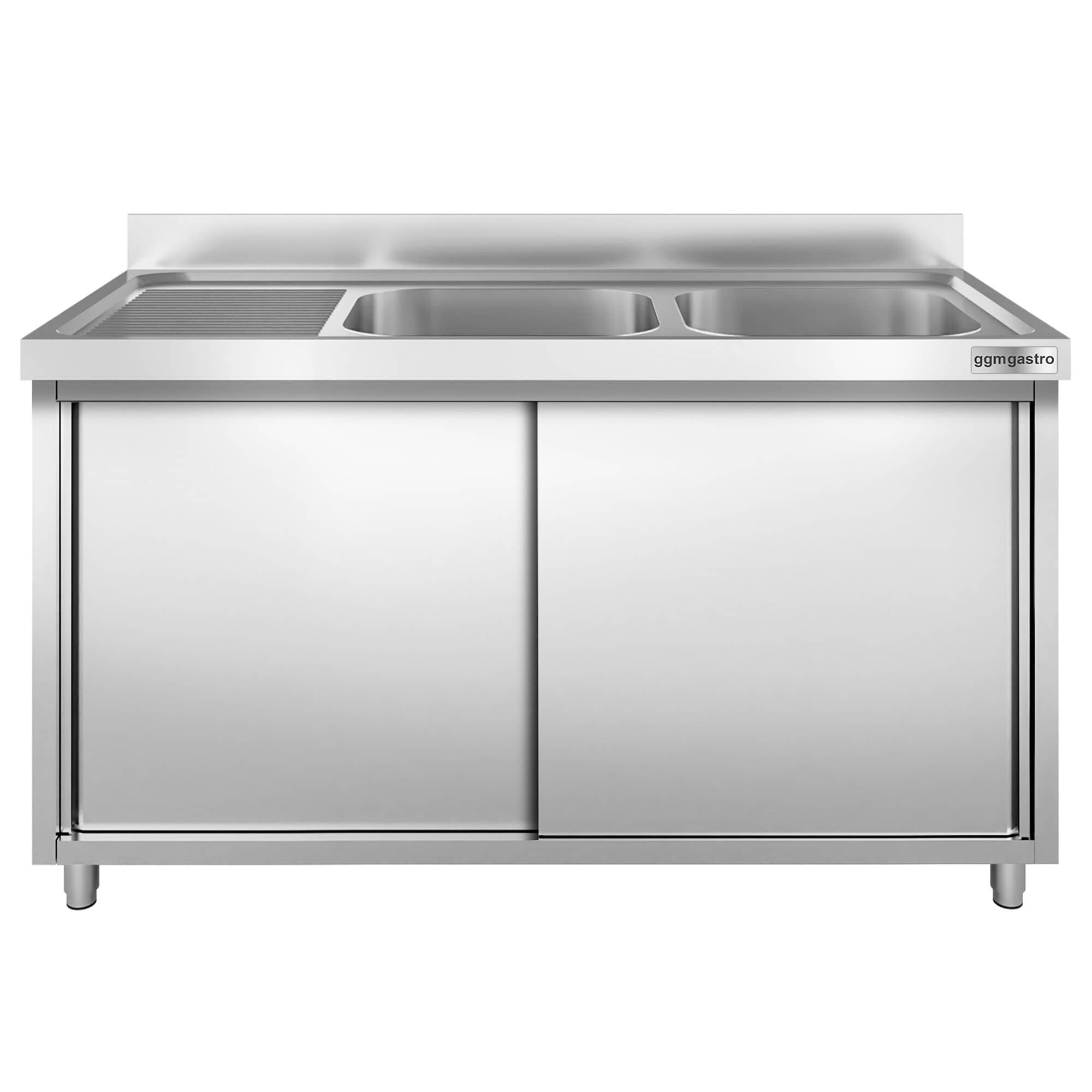 Chiuvetă tip dulap PREMIUM - din oțel inoxidabil - 1400x600 mm - cu 2 cuve pe dreapta — 5