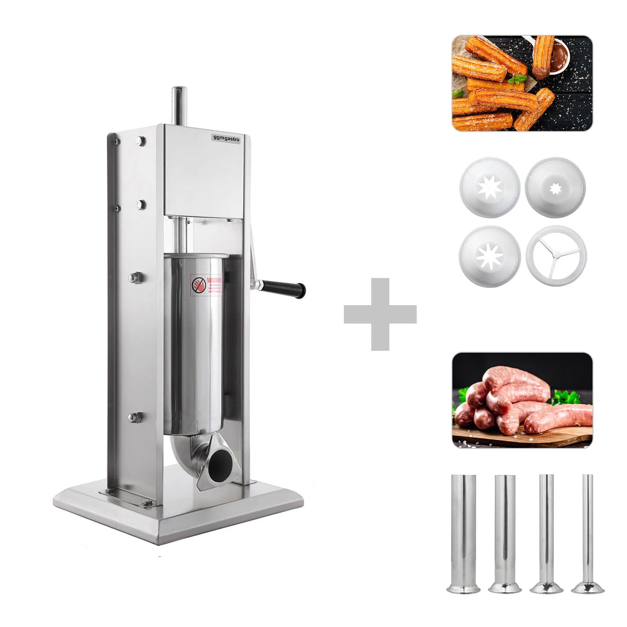 Mașină manuală de umplut cârnați și churros – 3 litri – oțel inoxidabil – include 4 tuburi de umplere pentru cârnați și 3 tuburi de umplere pentru churros — 2