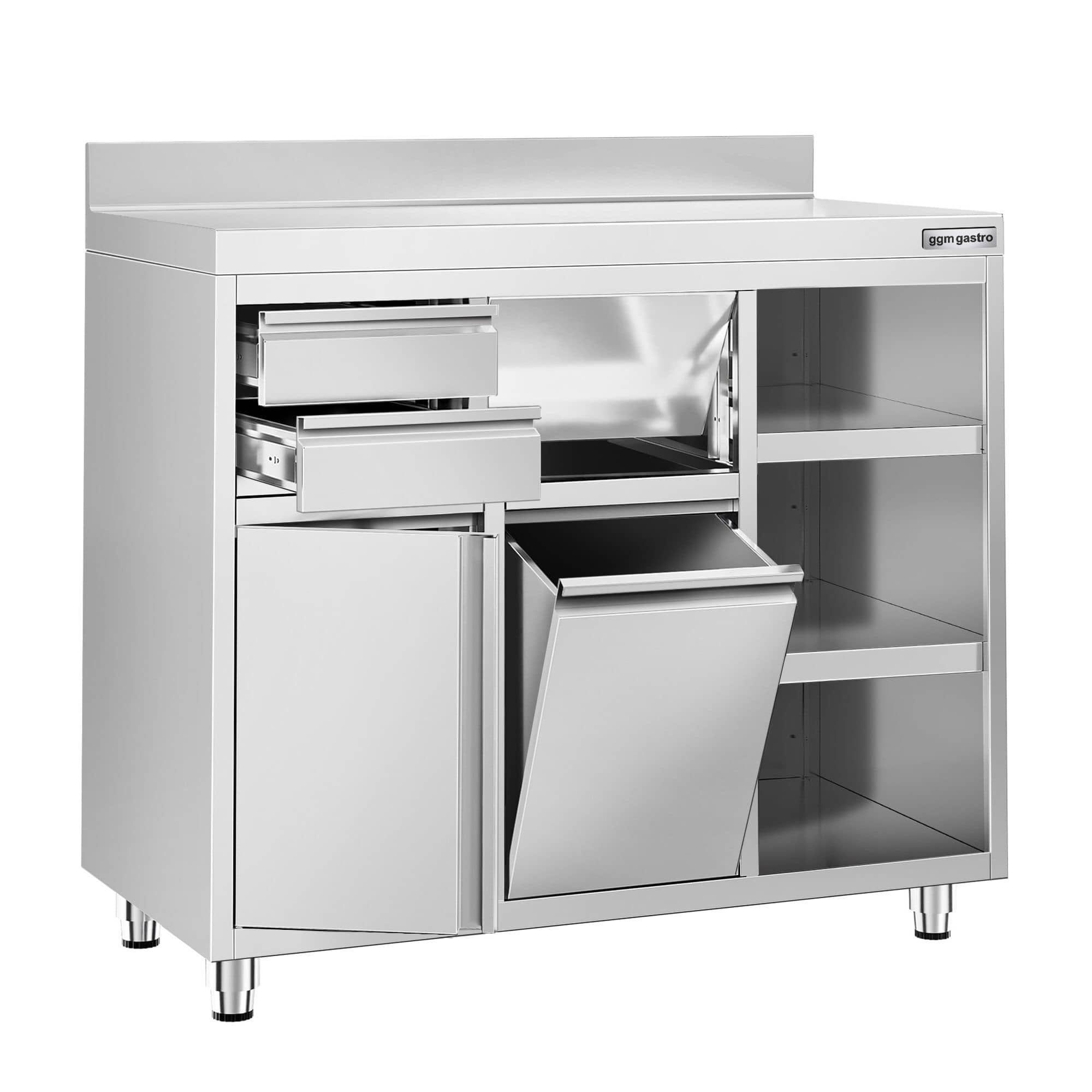 Masă suport espressor din oțel inoxidabil - 1200x600 mm - 2 uși batante - cu rebord — 5