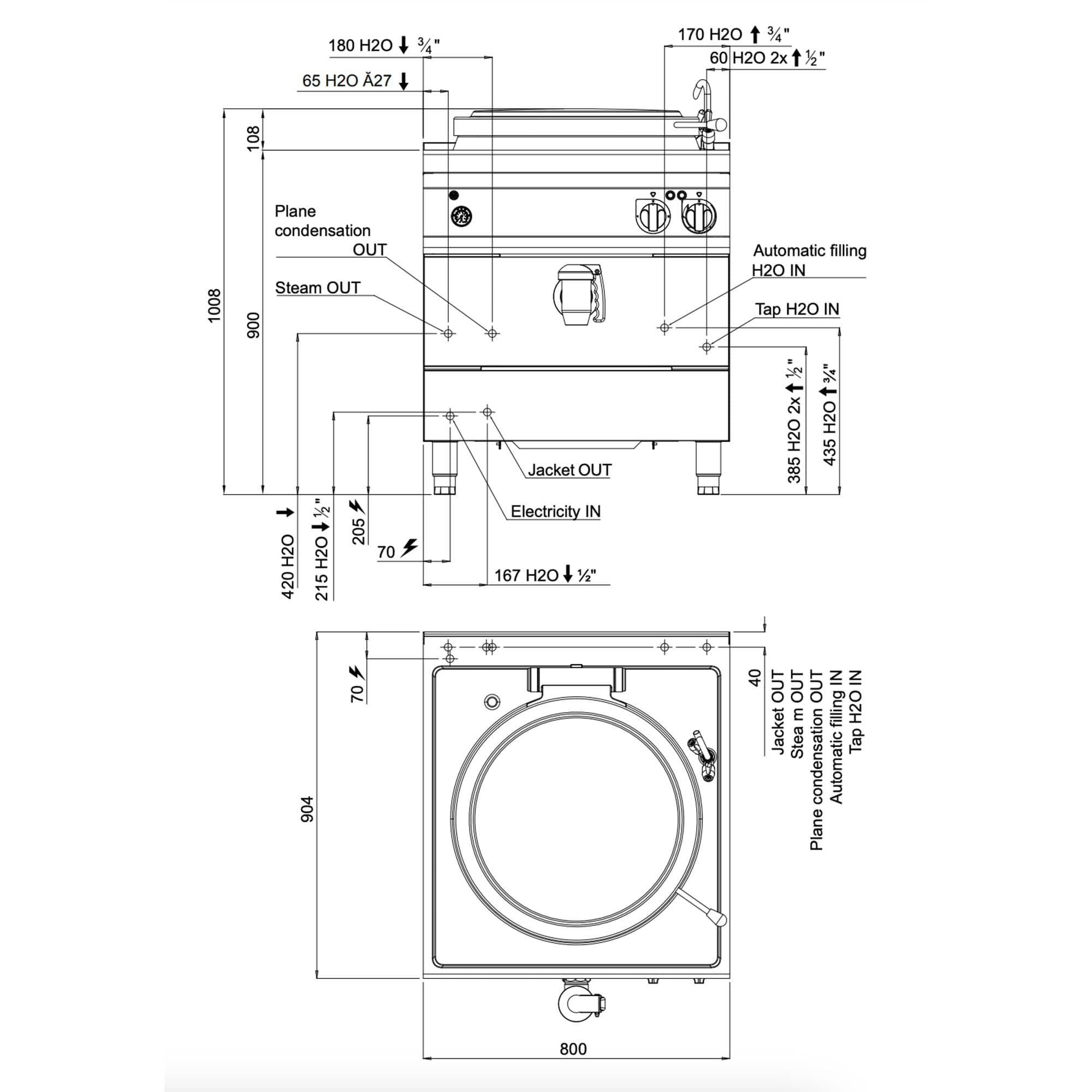 Fierbător – 100 litri – 16 kW – Încălzire indirectă – cu robinet de alimentare cu apă și de evacuare — 12