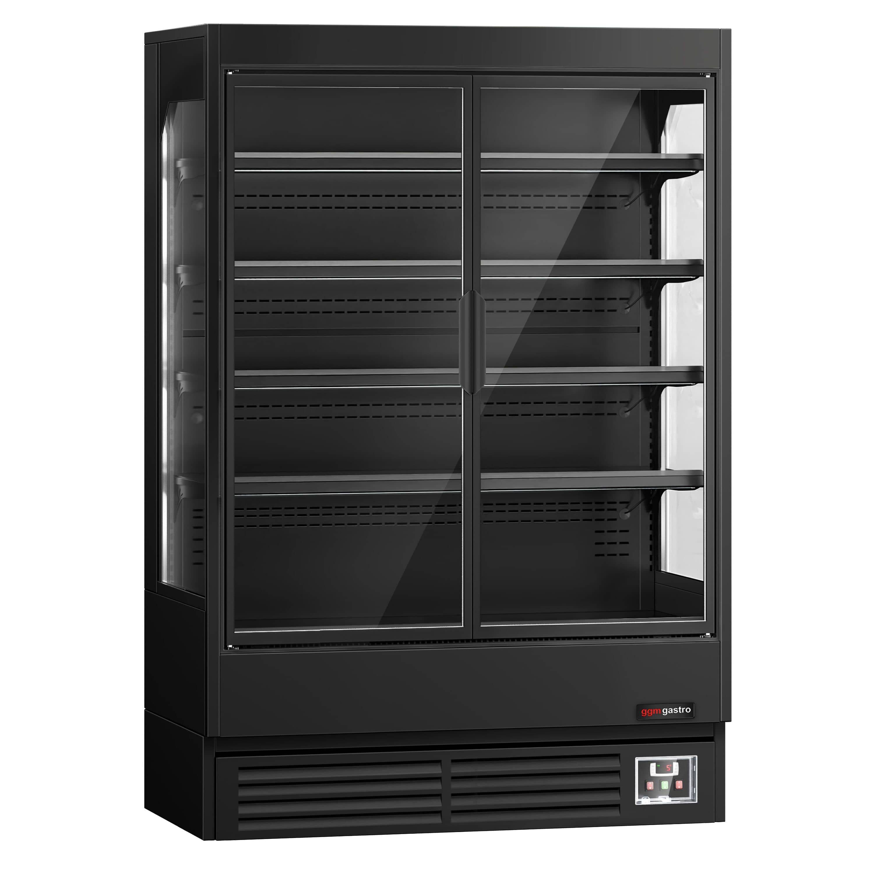 Raft frigorific - 1320 mm - 595 litri - +1°C/+5°C - cu 2 uși din sticlă cu geam dublu uși cu balamale & 4 polițe - negru — 5