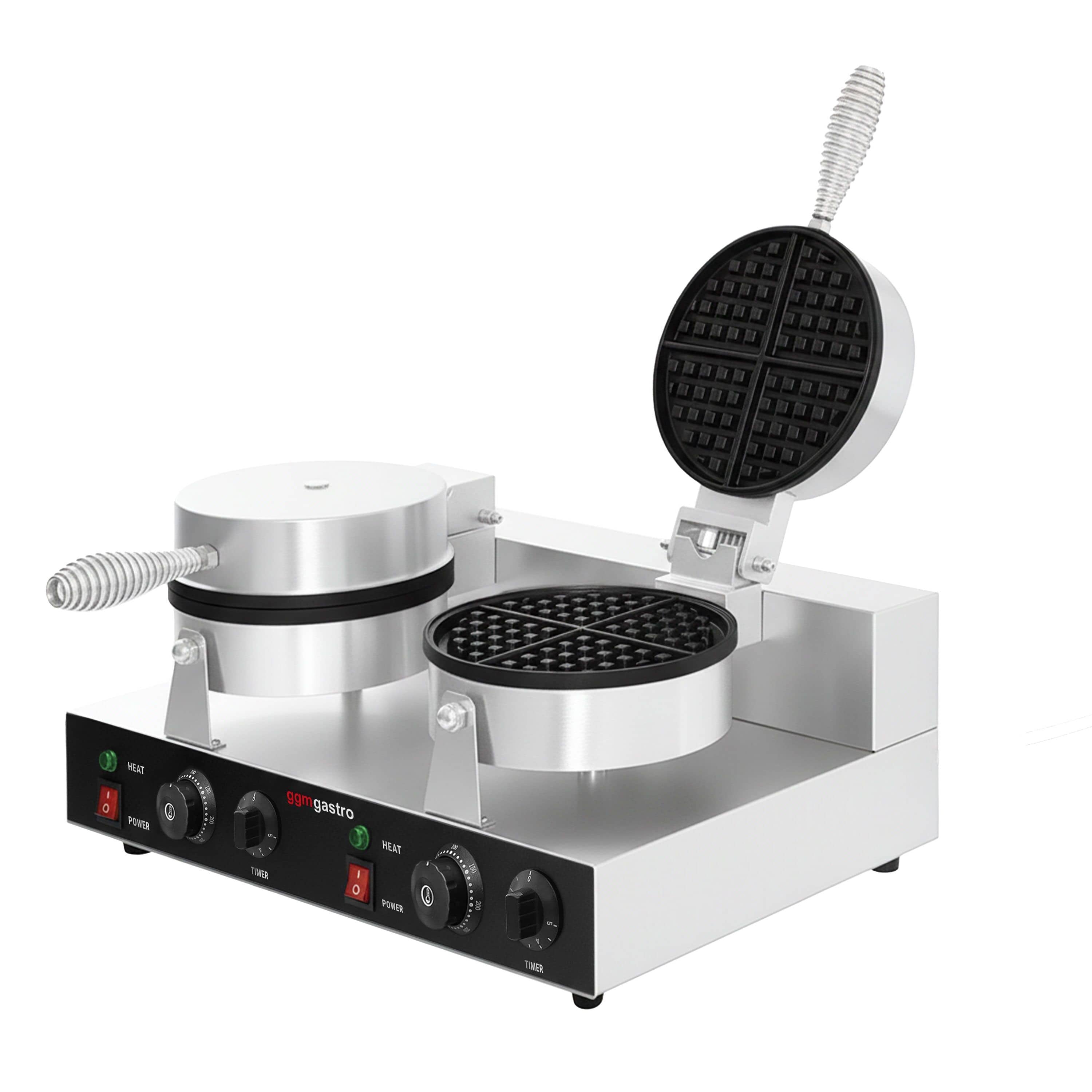 Aparat Gofre / Vafe Profesional - Dublu - Manual - 2,6 kW - Formă: rotund - Ø 180 mm - Tavă aparat vafe teflonată — 6