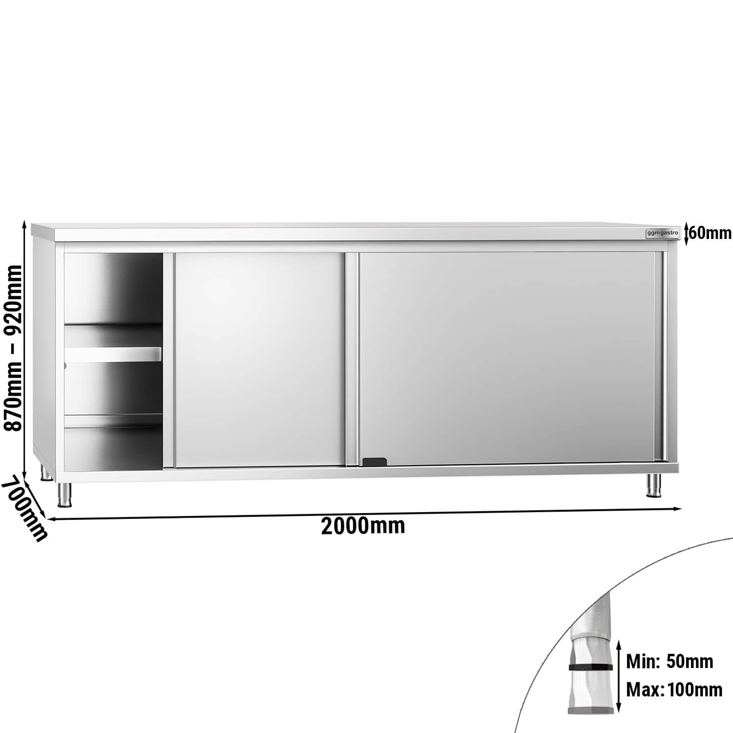 Dulap de lucru din oțel inoxidabil PREMIUM - 2000 x 700 mm - cu ușă glisantă — 3