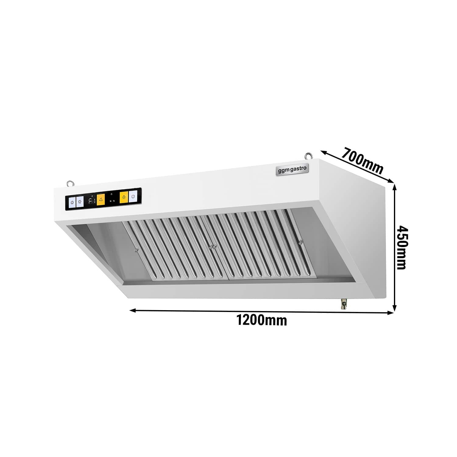Hotă de perete cu motor - Lungime 1200 mm - adâncime 700 mm - cu regulator de turație, filtre labirint și iluminare LED — 3