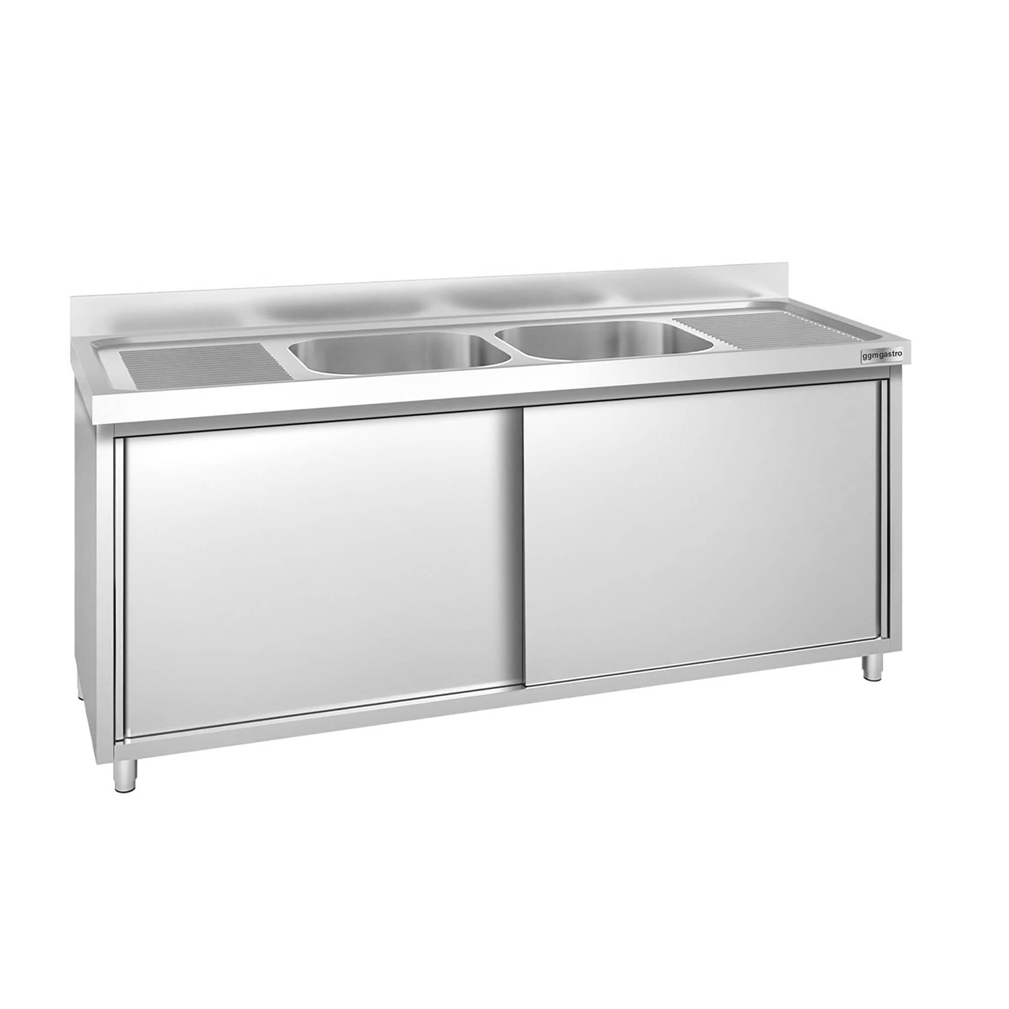 Chiuvetă tip dulap PREMIUM - din oțel inoxidabil - 2000x600 mm - cu 2 cuve centrale — 2