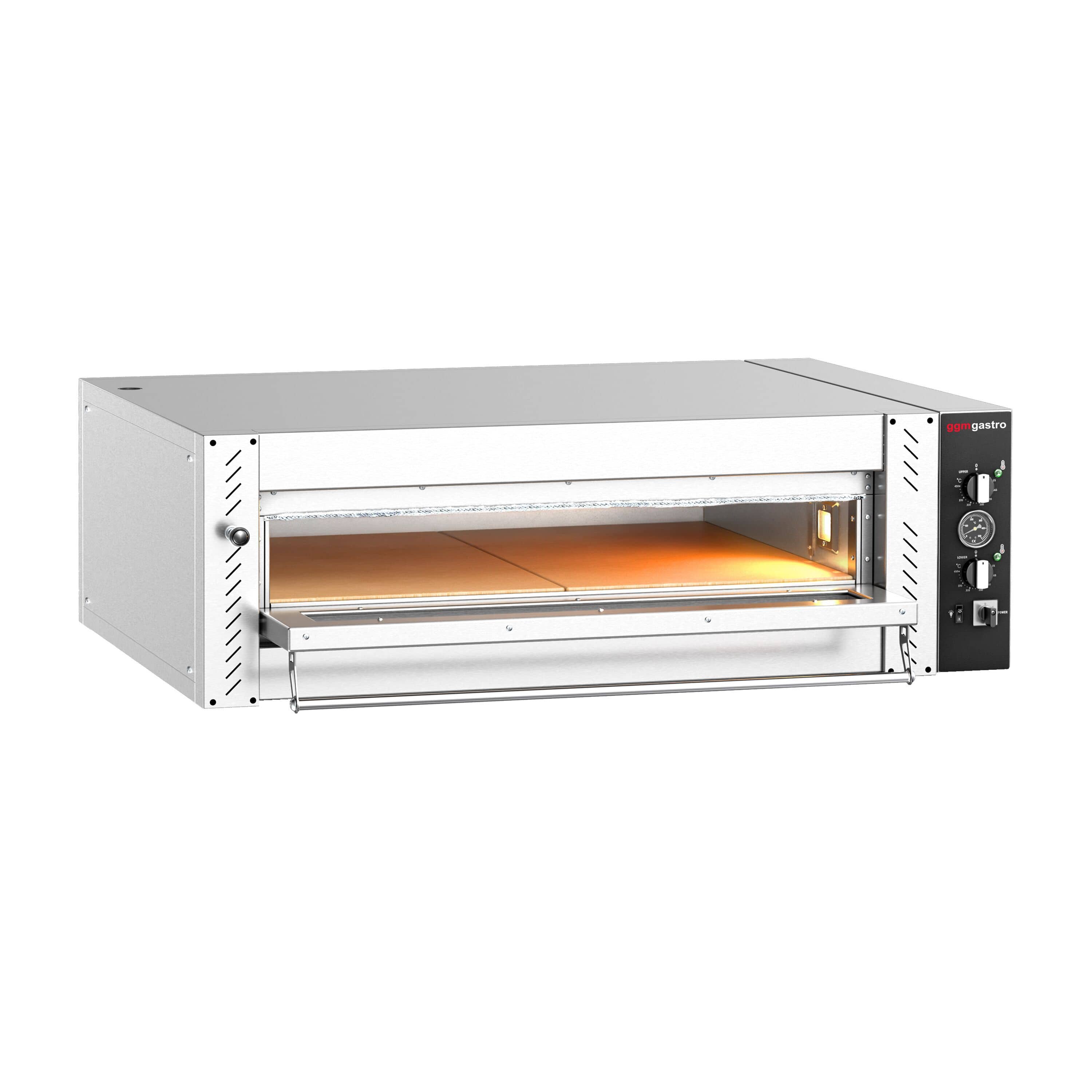 Cuptor pizza electric (vatră din șamotă) - 1110x940x385 mm - 4 x Ø 34 cm - până la 450 °C - Control manual (analogic) — 4