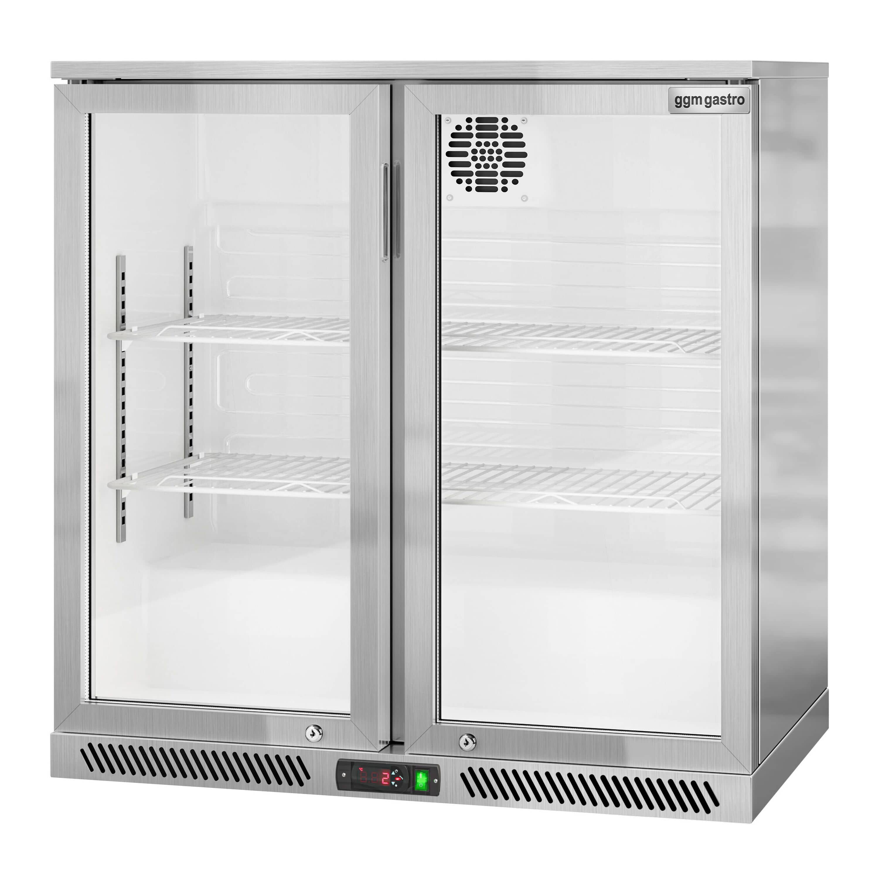 Frigider pentru bar – 900 mm – 220 litri – cu 2 uși batante din sticlă – oțel inoxidabil — 9
