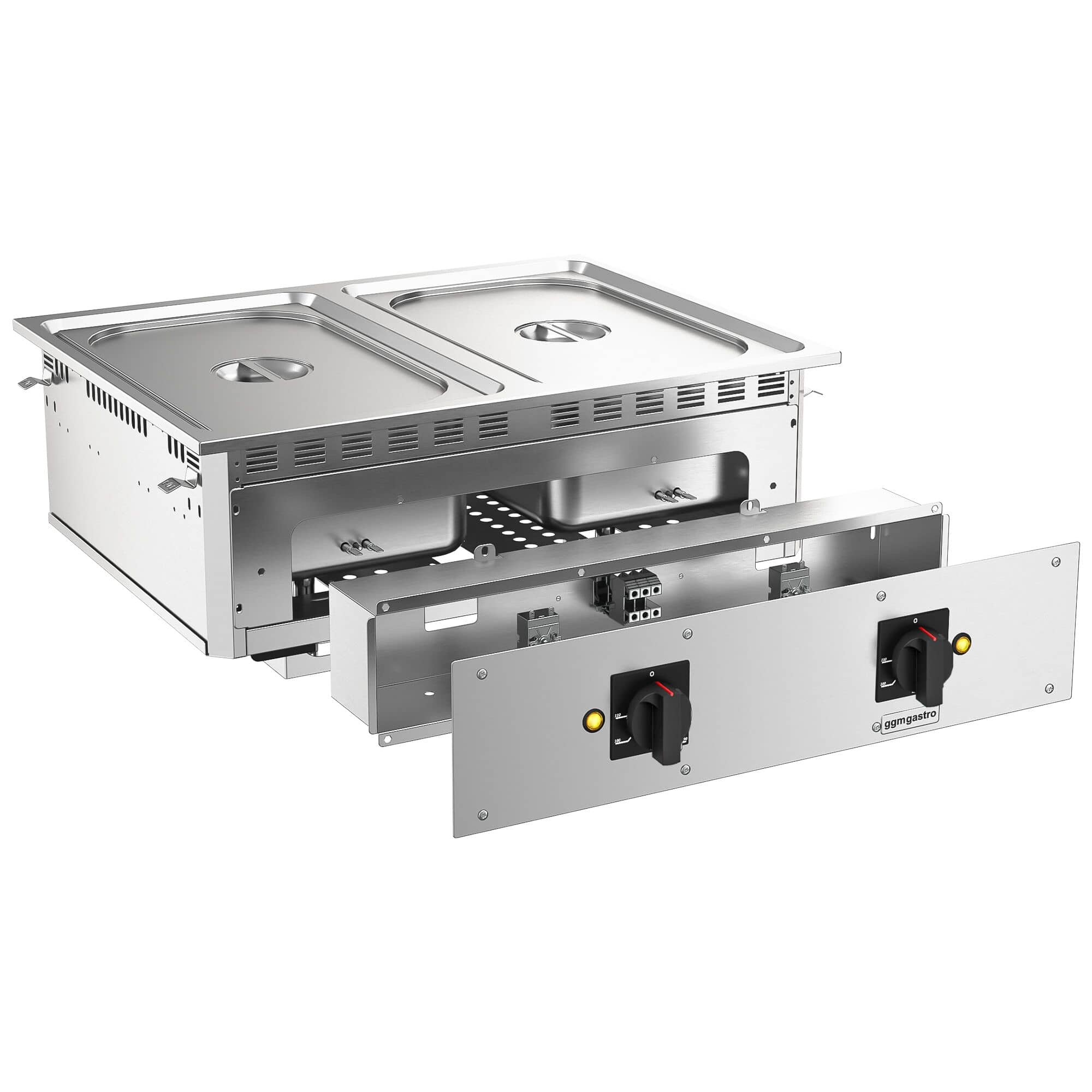 Bain-Marie electric incorporabil– 3 kW – 2x GN 1/1 -cu robinet de scurgere — 2