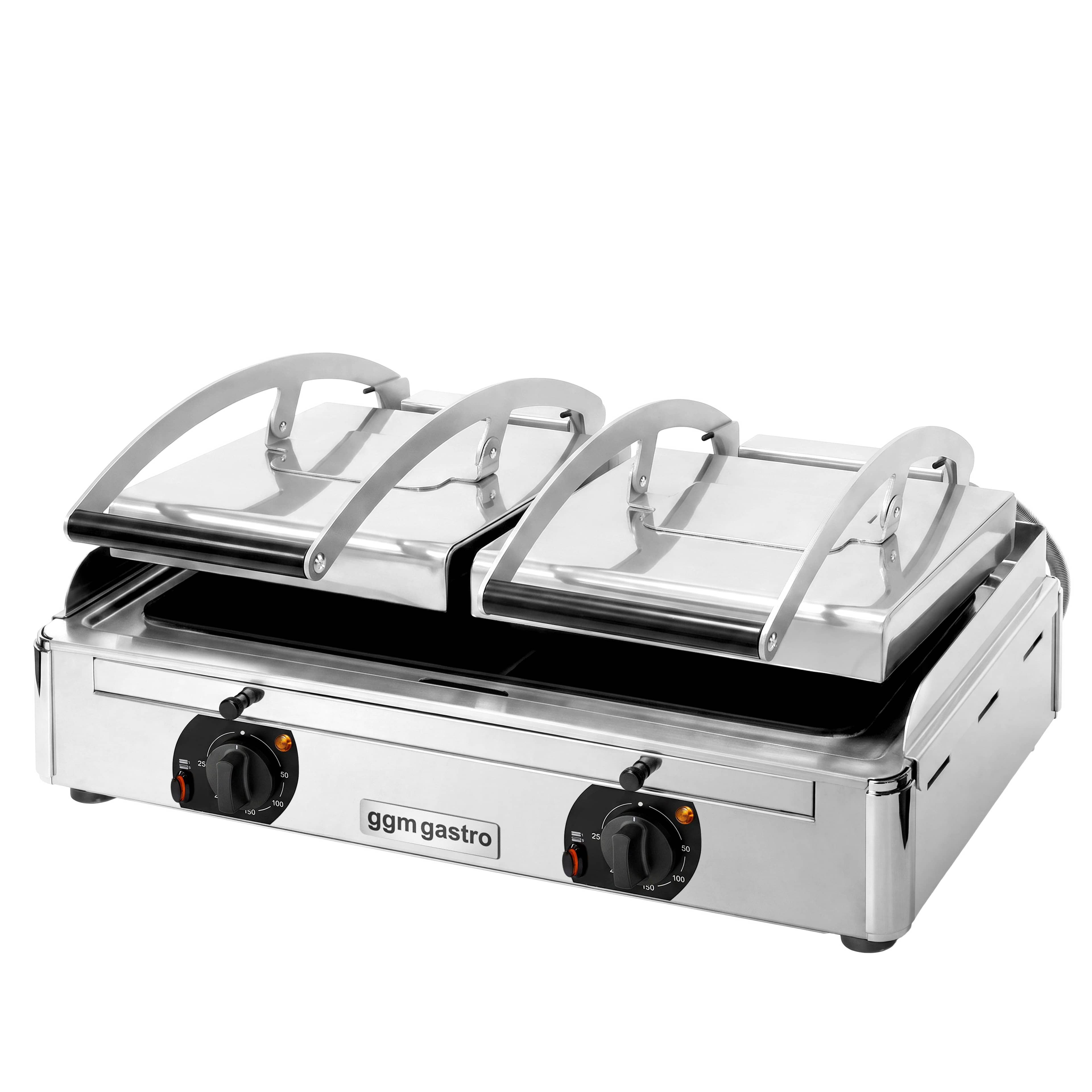 Grătar cu contact din vitroceramică – 3,4 kW – partea inferioară netedă și cea superioară striată – 2 suprafețe de gătit: 220x220 mm — 6