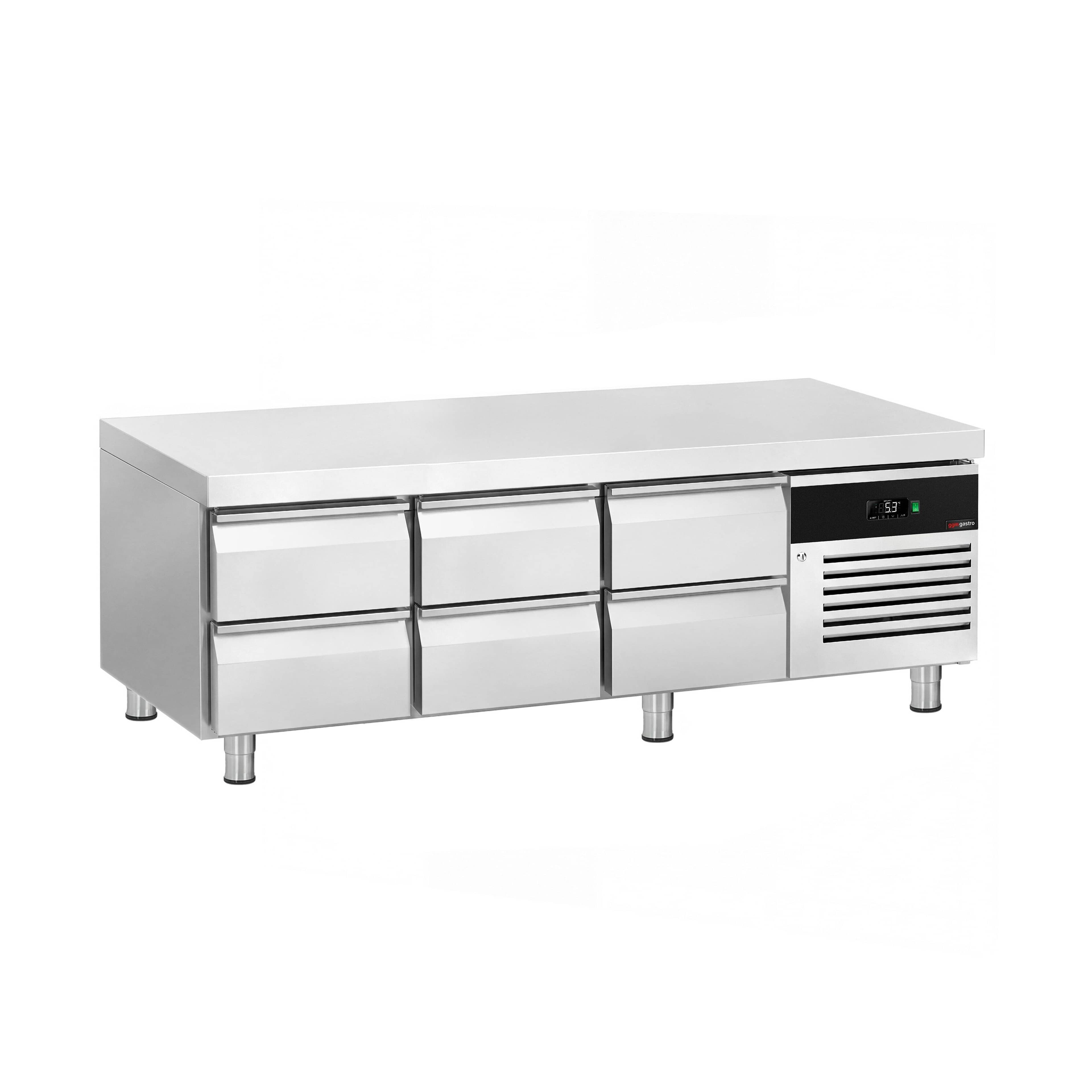 Bază frigorifică pentru gătit profesională – 2000 mm – 234 litri – 6 sertare pentru GN 1/2 + GN 1/3 — 2