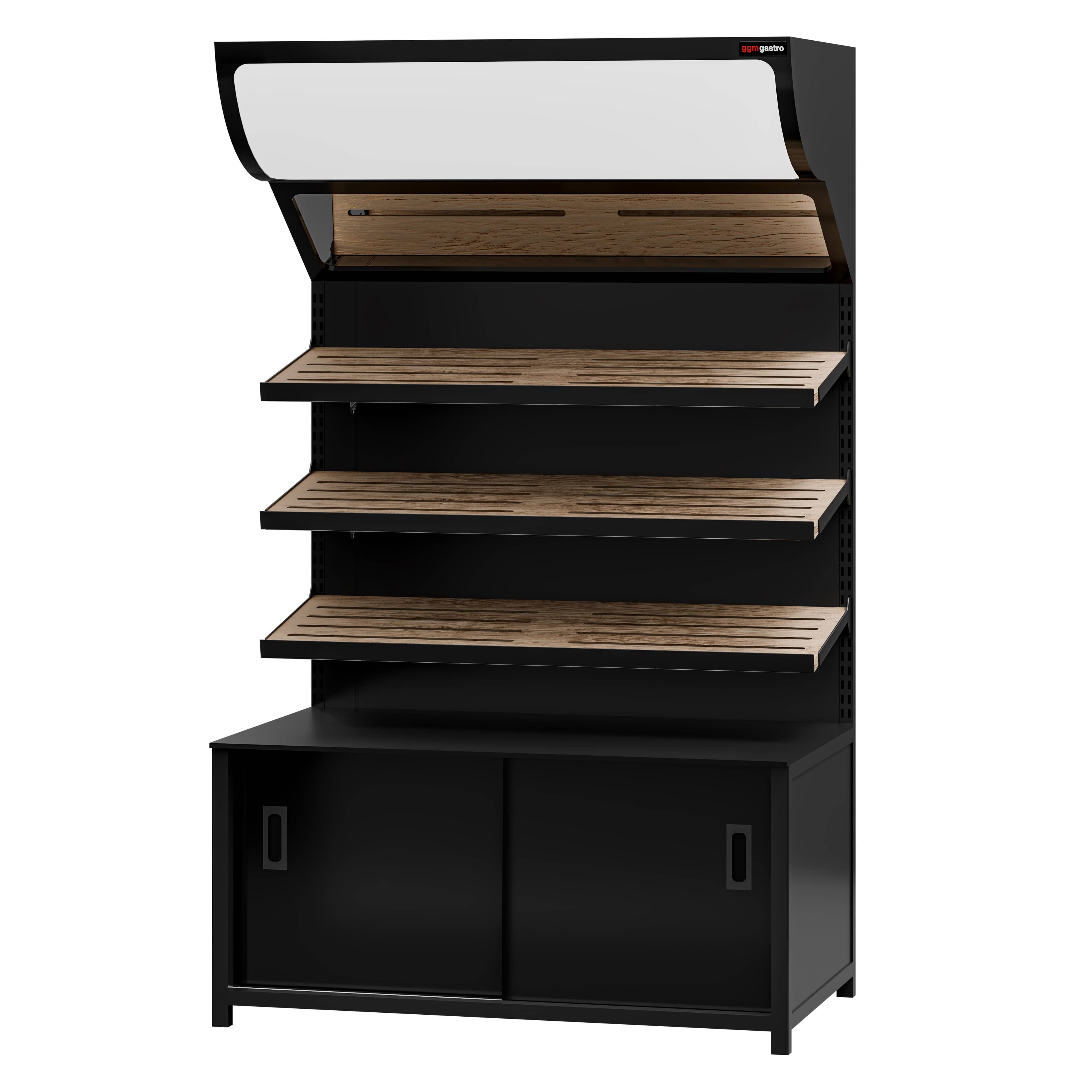 Raft pentru pâine - MADRID - 1200 mm - cu 3 rafturi - Negru mat — 6