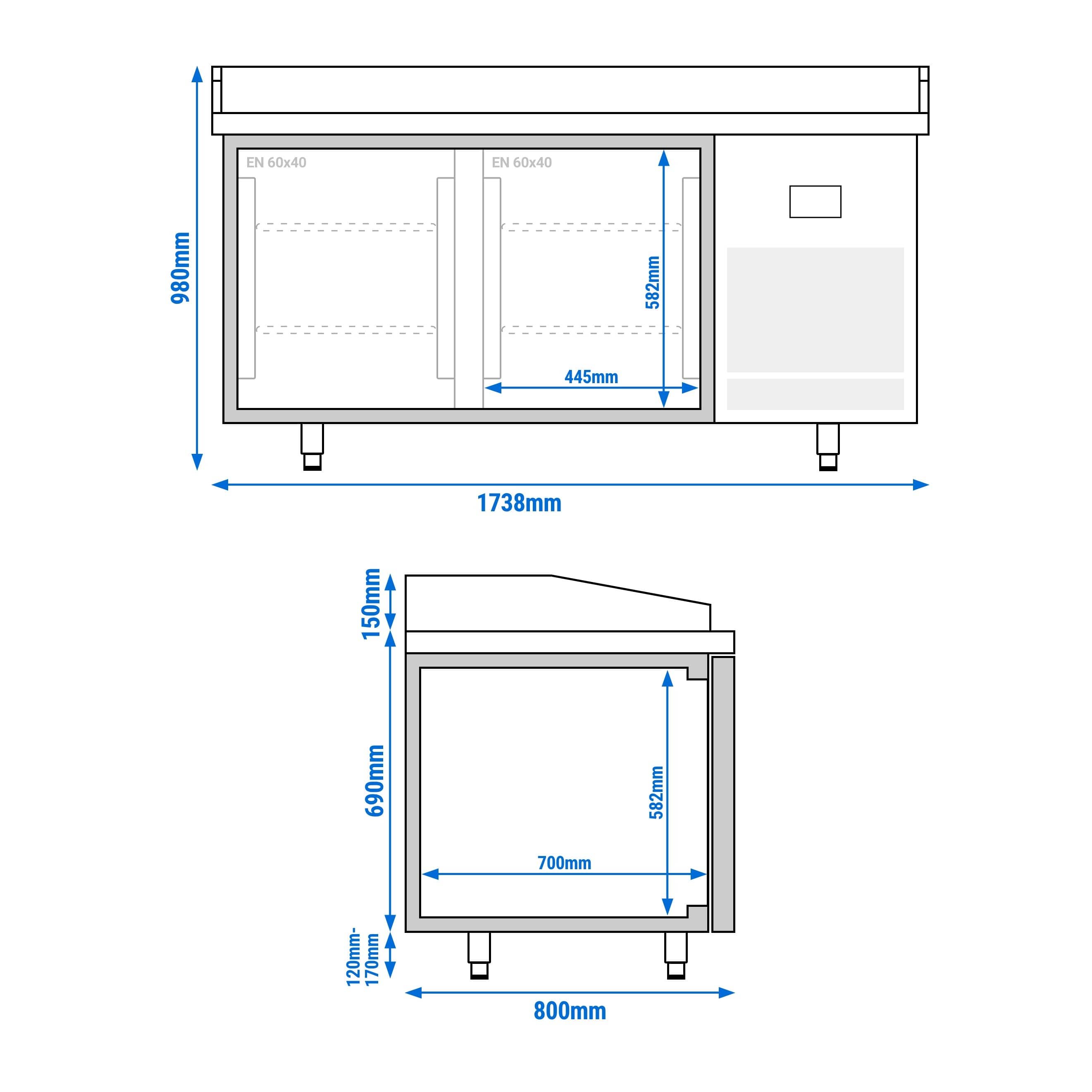 Masă frigorifică pentru preparare pizza PREMIUM PLUS - cu blat din granit - 1738x800 mm - cu 2 uși — 14
