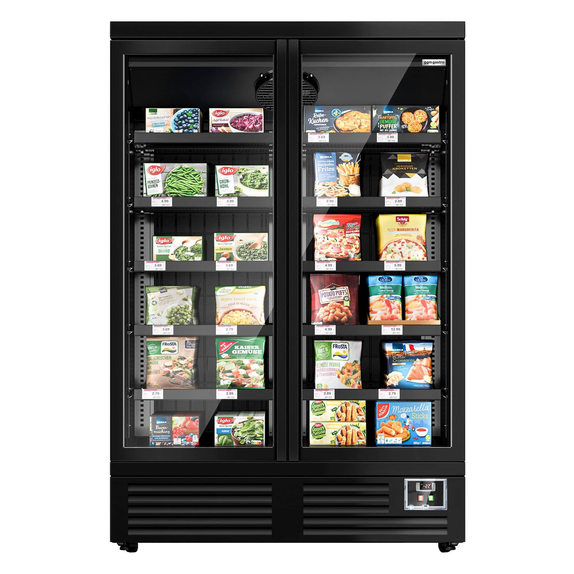 Vitrină congelatoare de perete – 1310 mm – 991 litri – cu 2 uși batante cu geam dublu și 5 rafturi — 6