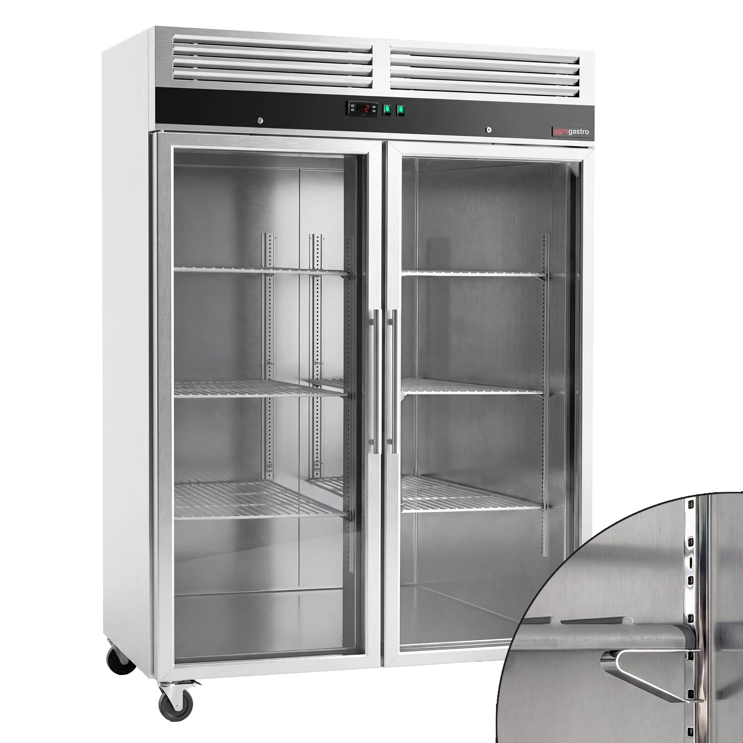 Dulap frigorific profesional din inox inoxidabil ECO - 1480 mm - 1200 l - -2/+8 °C - cu 2 uși din sticlă - din oțel inoxidabil; ECO — 2