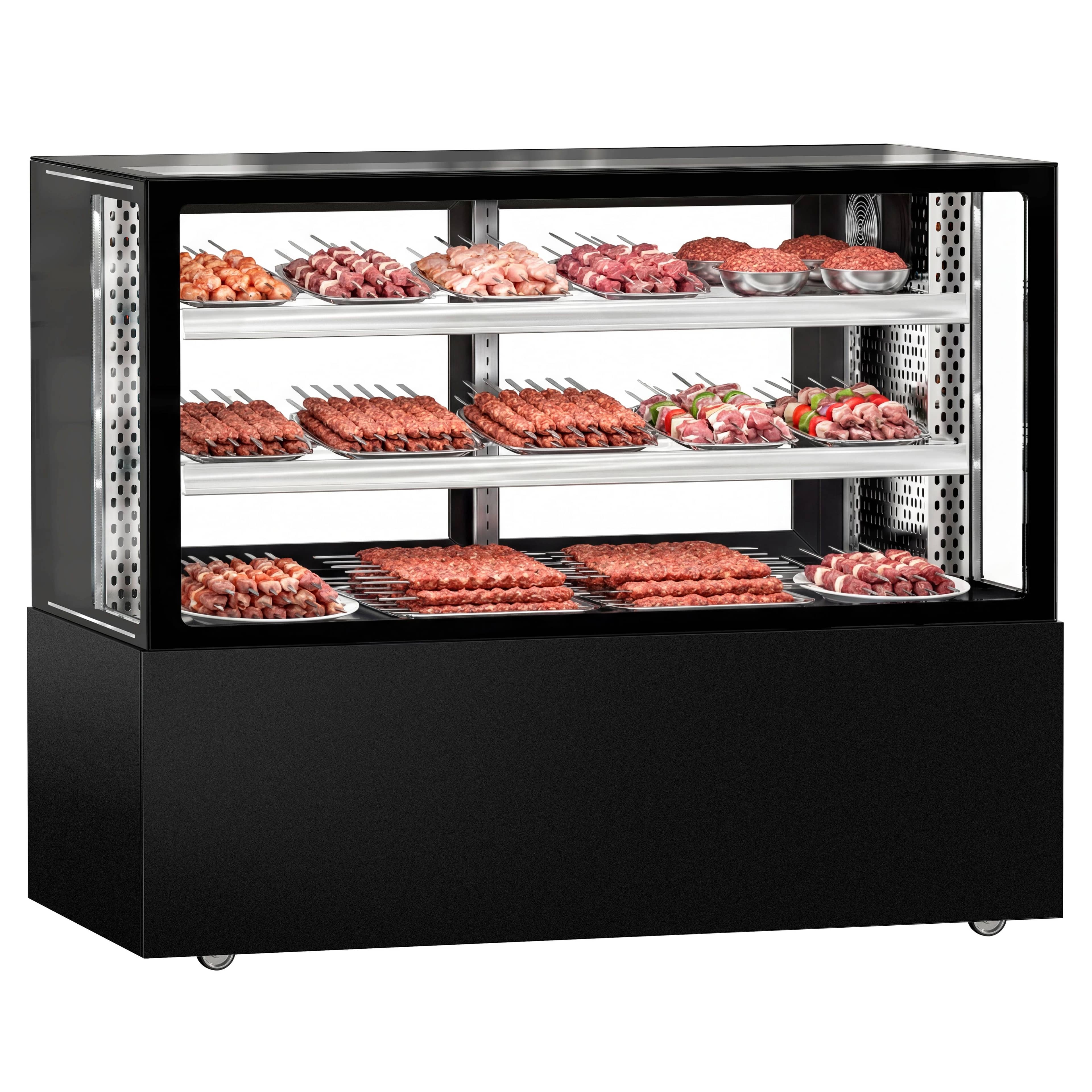 Vitrină rece pentru carne [MADRID] - pentru carne - 525 litri - 1500 mm - geam dublu - geam drept - cu 2 rafturi - iluminare LED - negru mat — 5