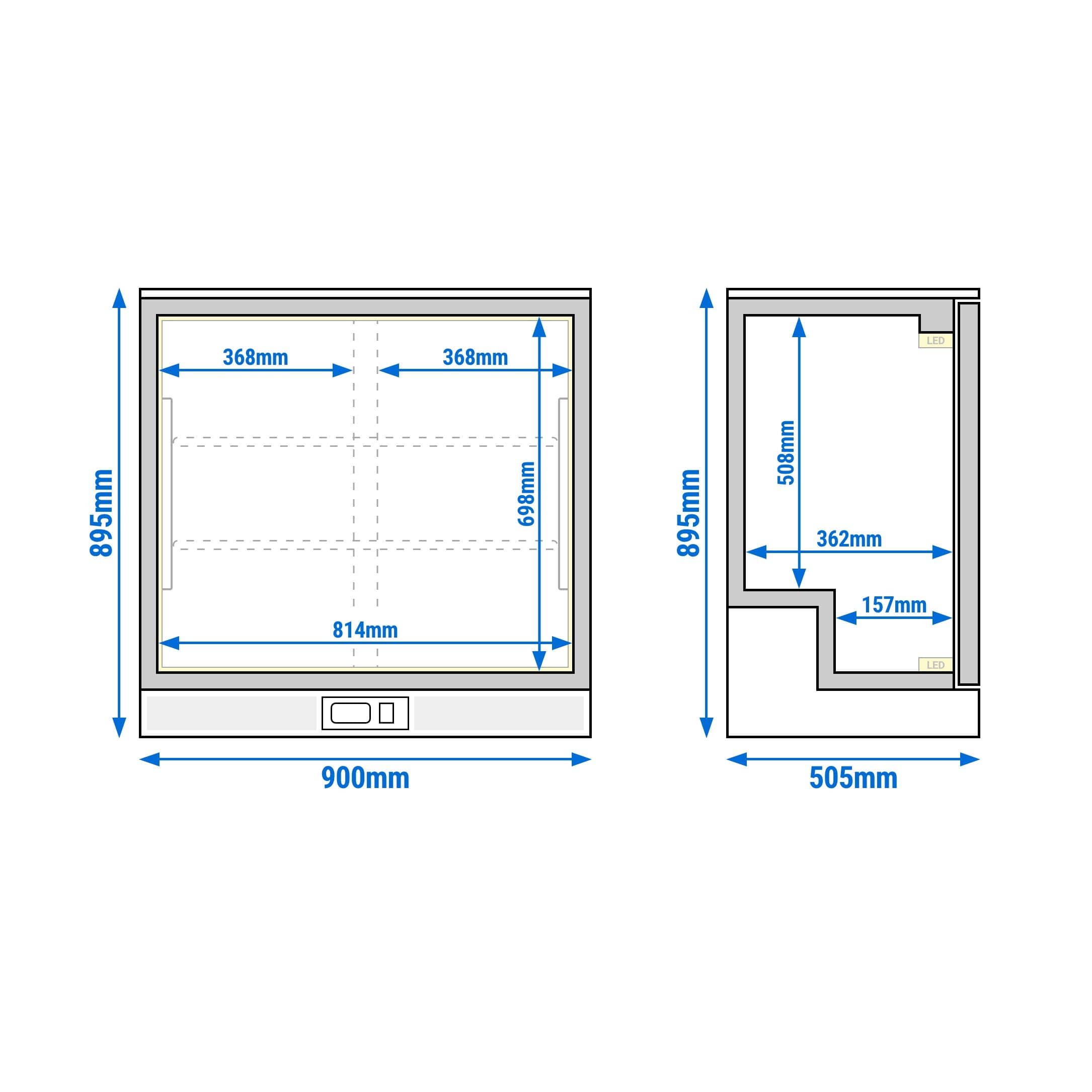 Frigider pentru bar – 900 mm – 220 litri – cu 2 uși batante din sticlă – exterior și interior negru — 16