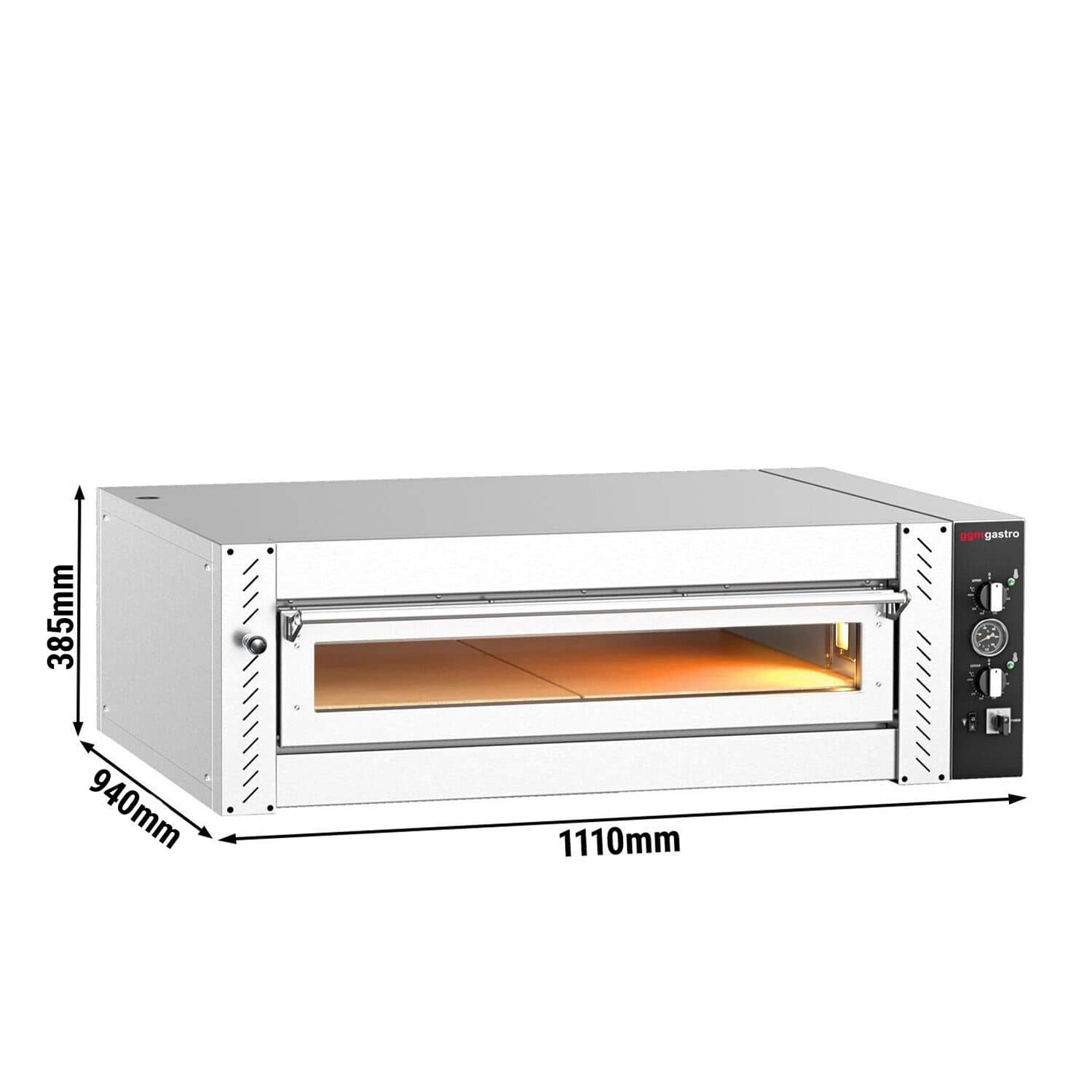Cuptor pizza electric (vatră din șamotă) - 1110x940x385 mm - 4 x Ø 34 cm - până la 450 °C - Control manual (analogic) — 3