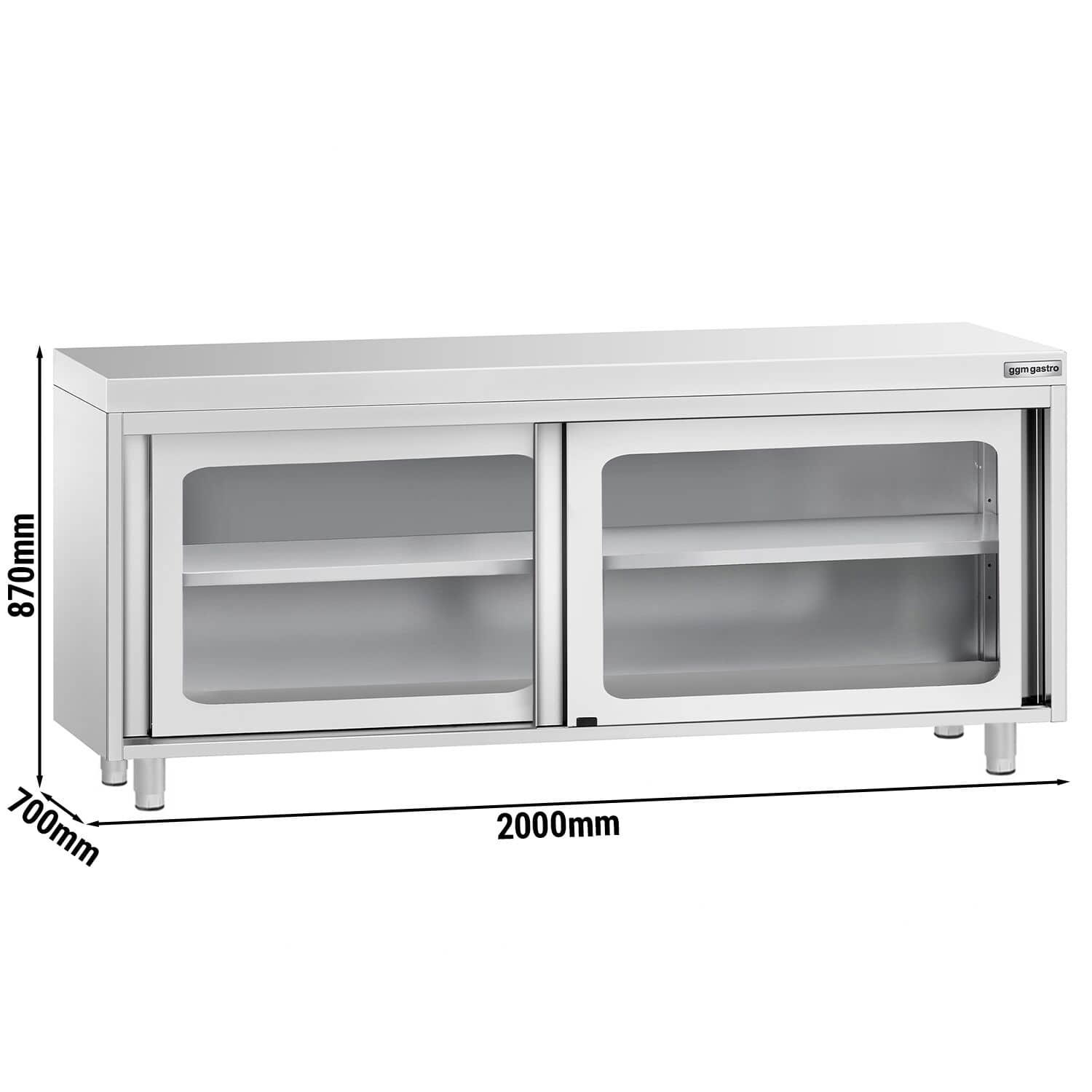 Masă de lucru tip dulap din oțel inoxidabil PREMIUM - 2000x700 mm - uși glisante din sticlă — 3
