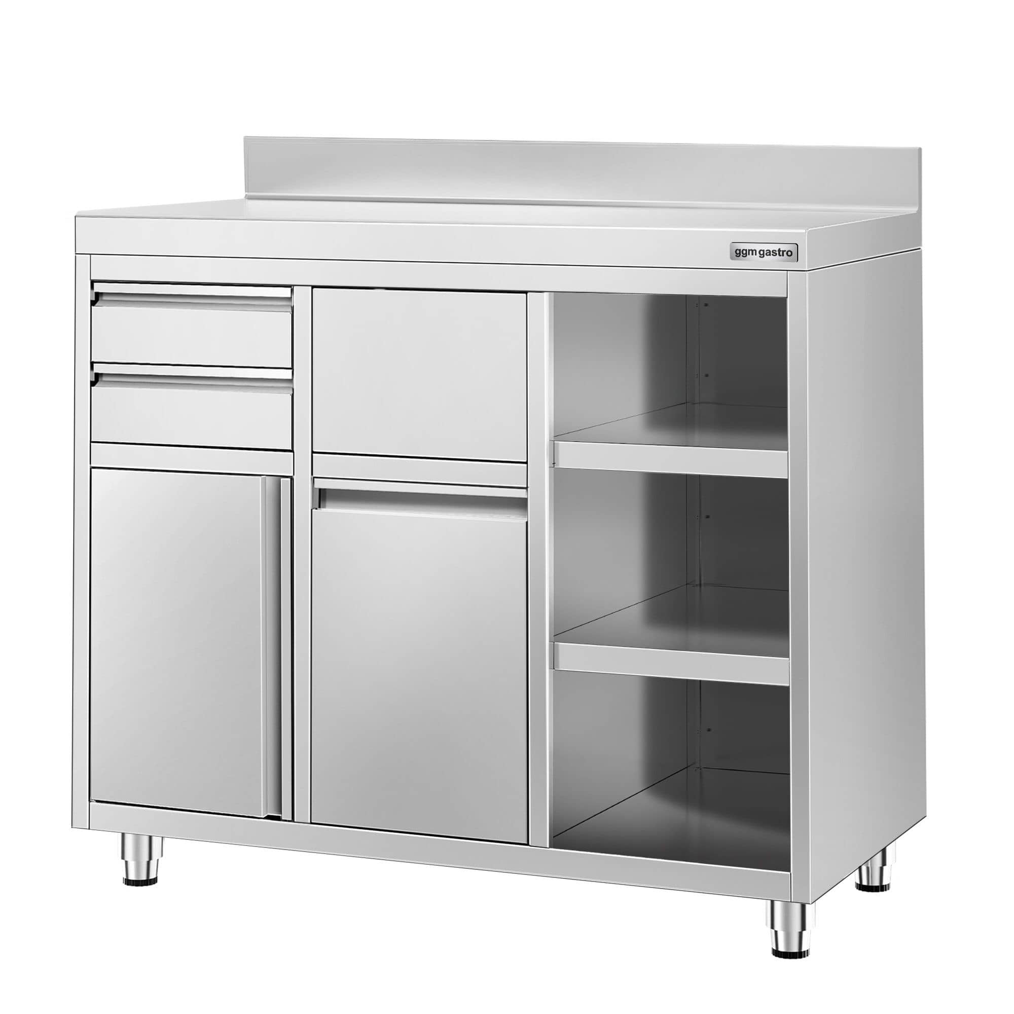 Masă suport espressor din oțel inoxidabil - 1200x600 mm - 2 uși batante - cu rebord — 7
