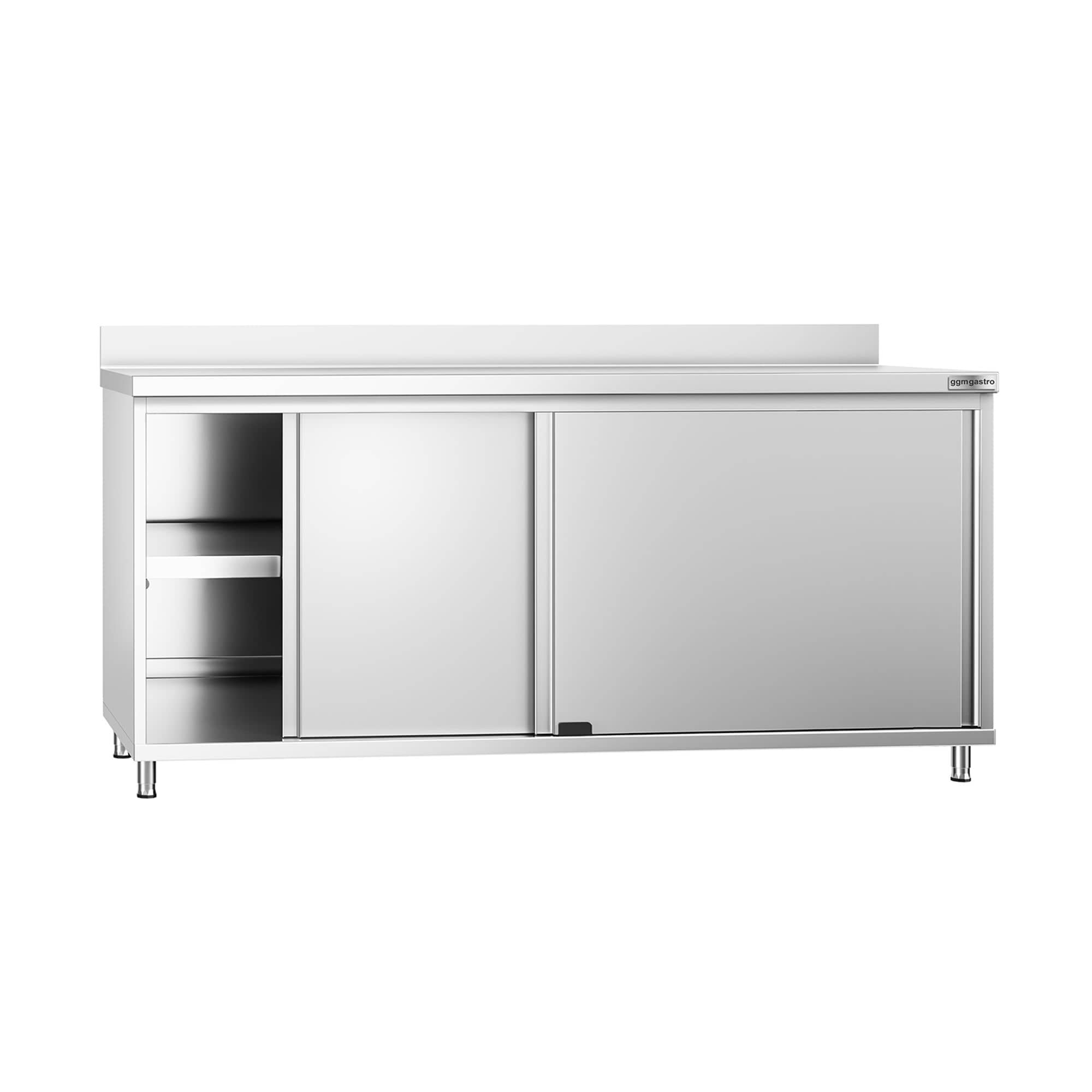 Masă de lucru tip dulap din oțel inoxidabil PREMIUM - 1800x800 mm - uși glisante - cu rebord — 2