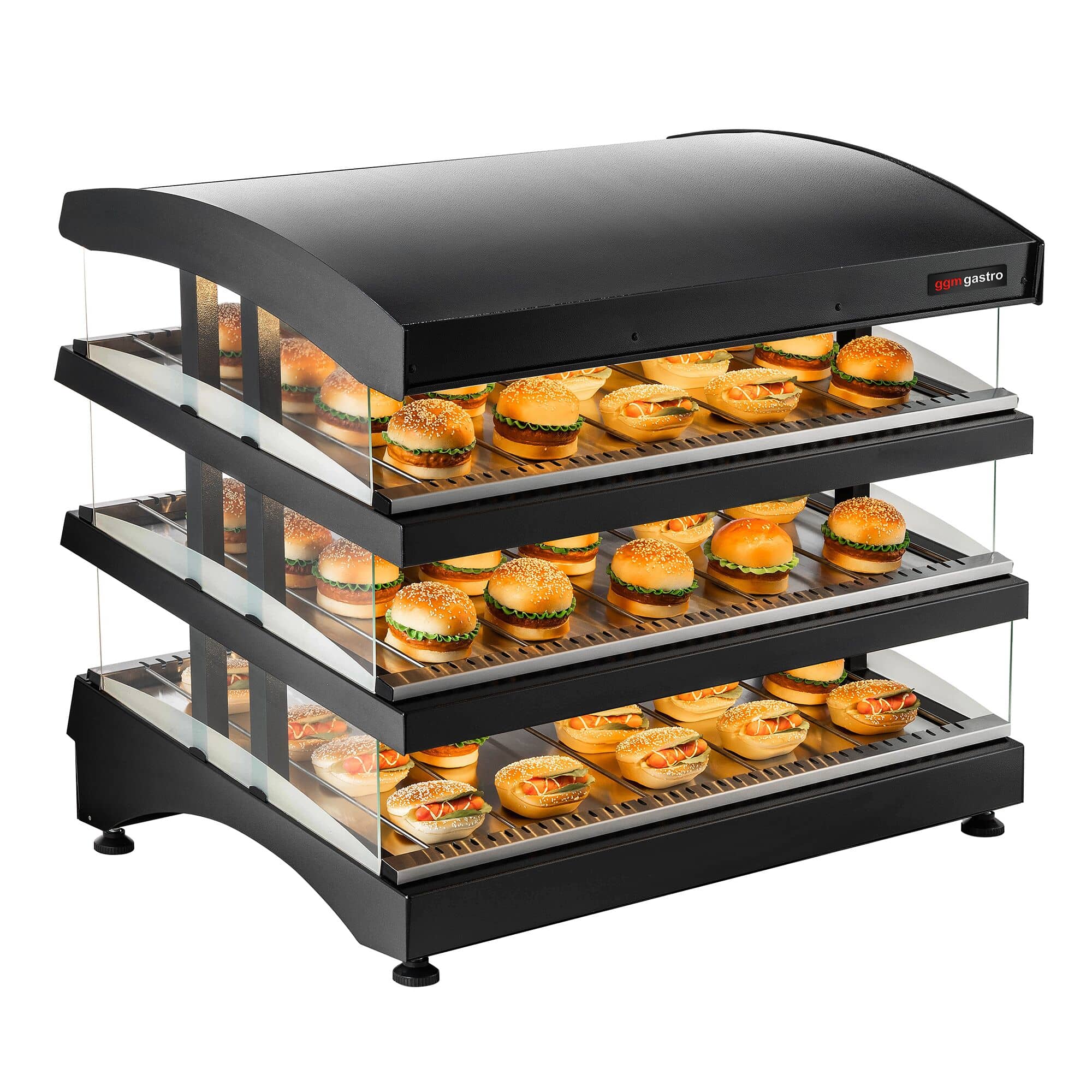 Vitrină caldă de banc profesională - 995 mm - 1,02 kW - cu 3 rafturi - negru — 2