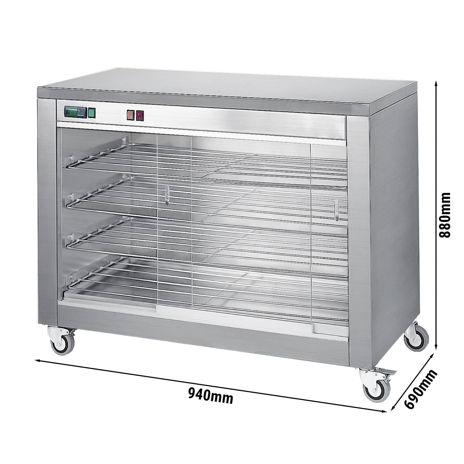 Dulap de încălzire cu ușă glisantă din sticlă și 4 rafturi - 940 x 690 x 880 mm — 3