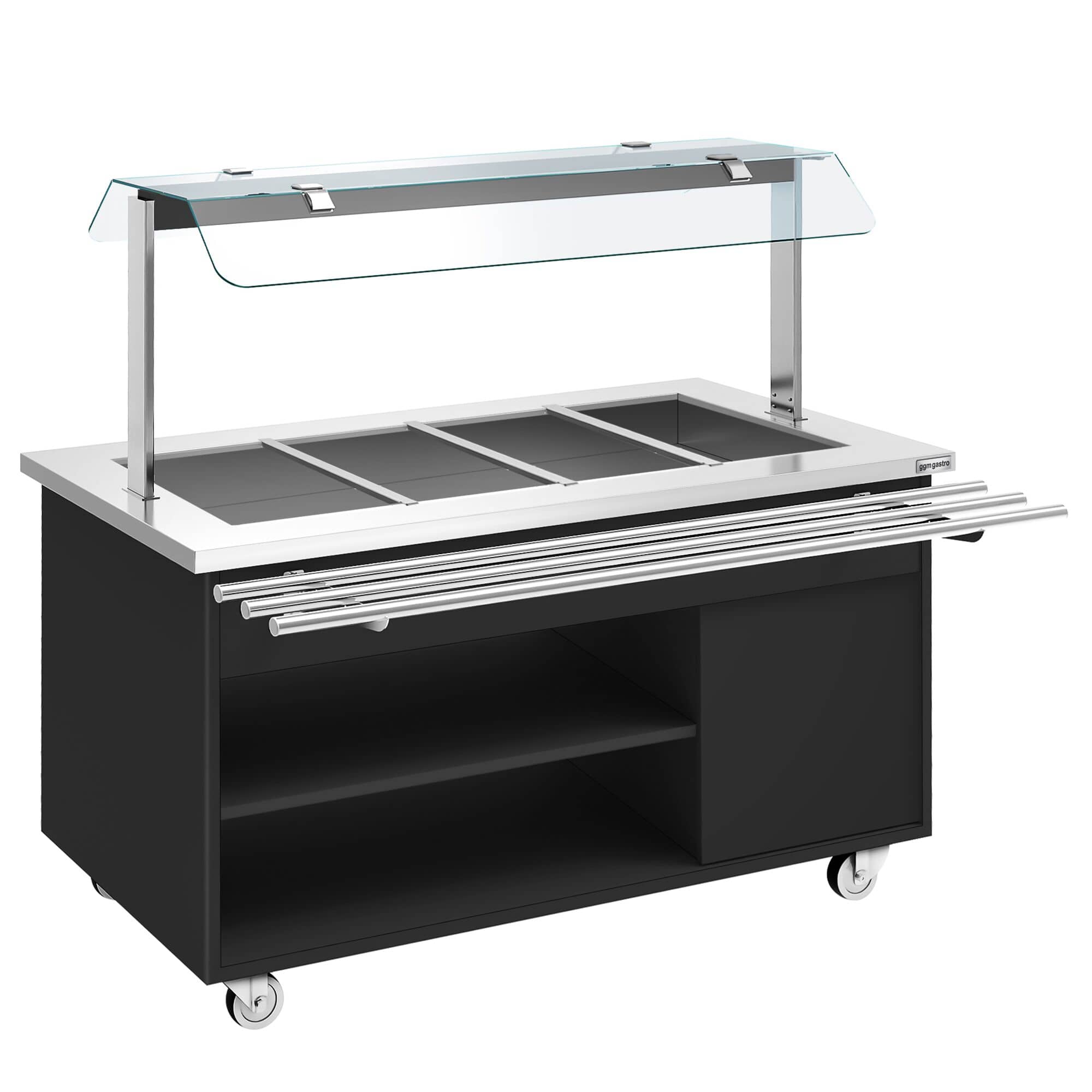Cărucior de bufet încălzit DANZIG - 1600 mm - pentru 4 tăvi GN 1/1 - cu tobogan pentru tăvi - Negru — 6