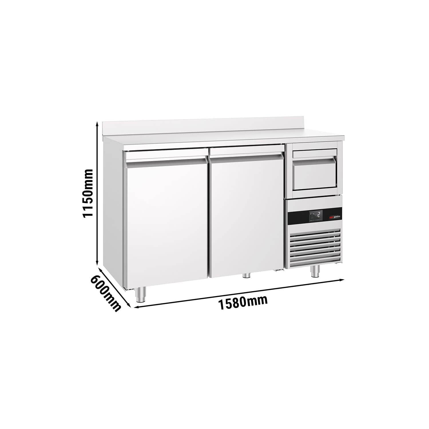 Răcitor Backbar PREMIUM - 1580x600 mm - 365 L - 2 uși pline, bordură spate 40 mm & sertar pentru zaț de cafea (knock box) — 3