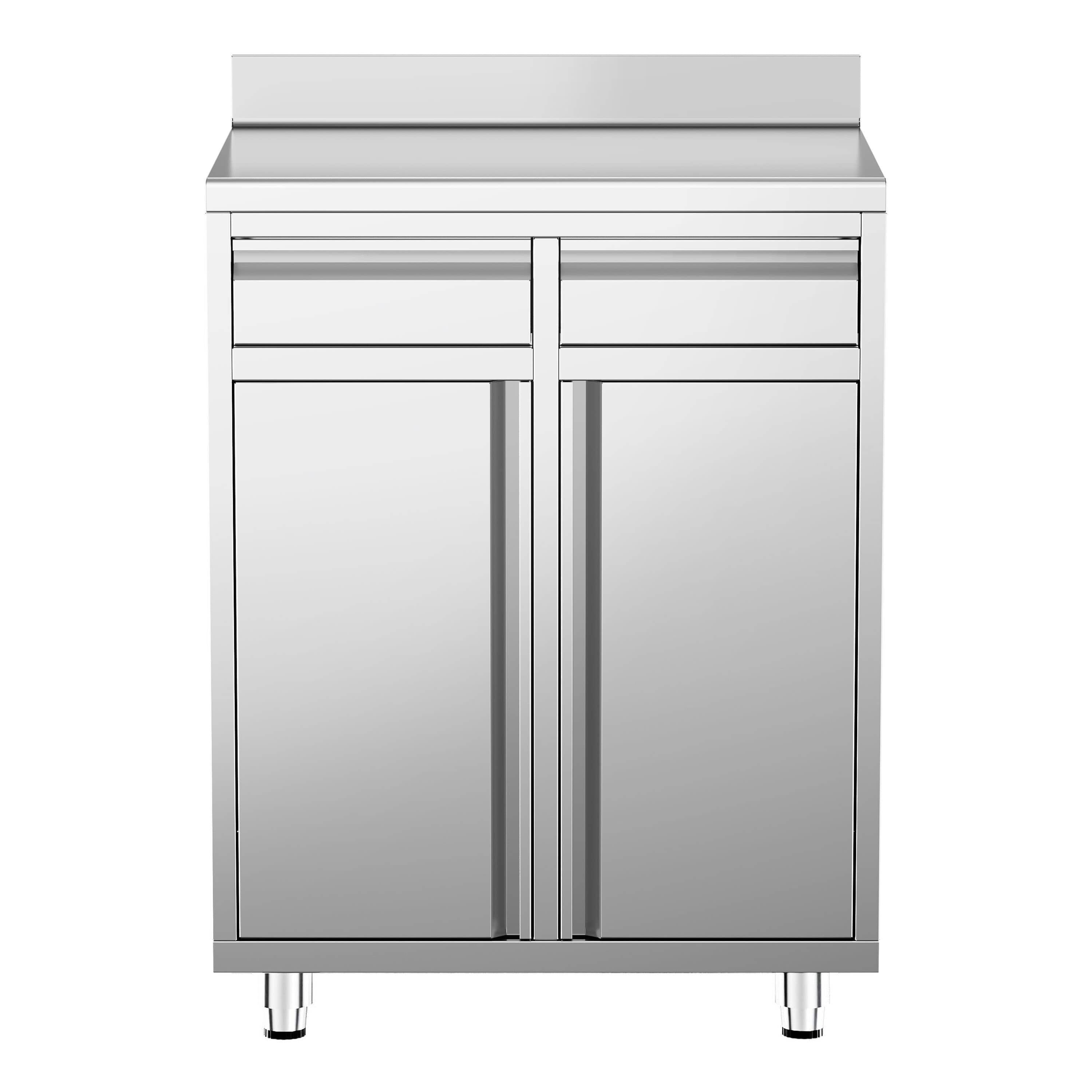 Masă suport espressor din oțel inoxidabil - 800x600 mm - 2 uși batante - cu rebord — 5