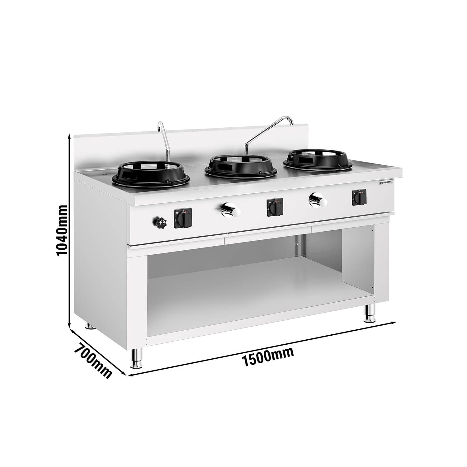 Aragaz cu wok pe gaz – 45 kW – 3 arzătoare – incl. 2 robinete — 3