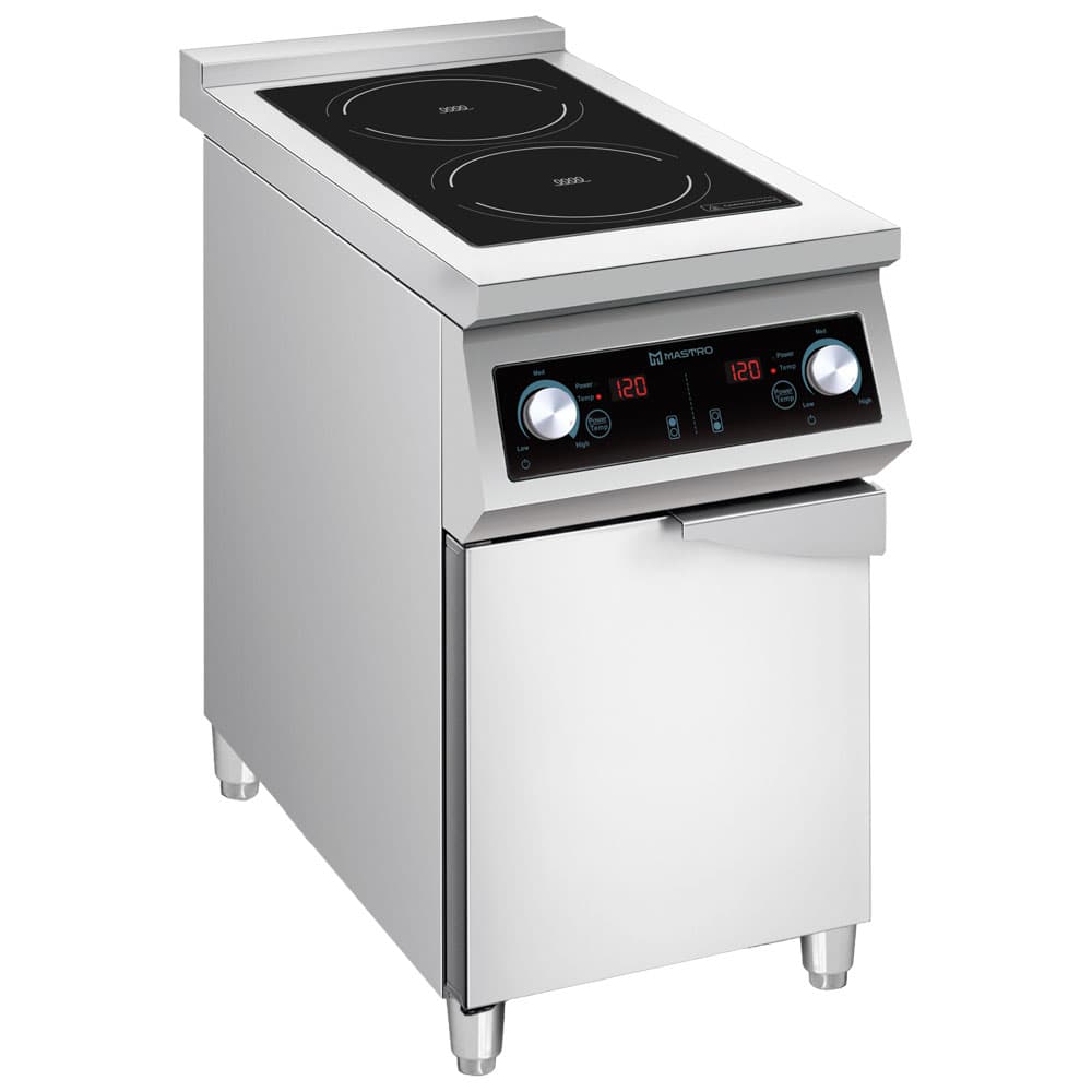 Induction plate with 2 cooking zones each 5,0 kW on closed cabinet
