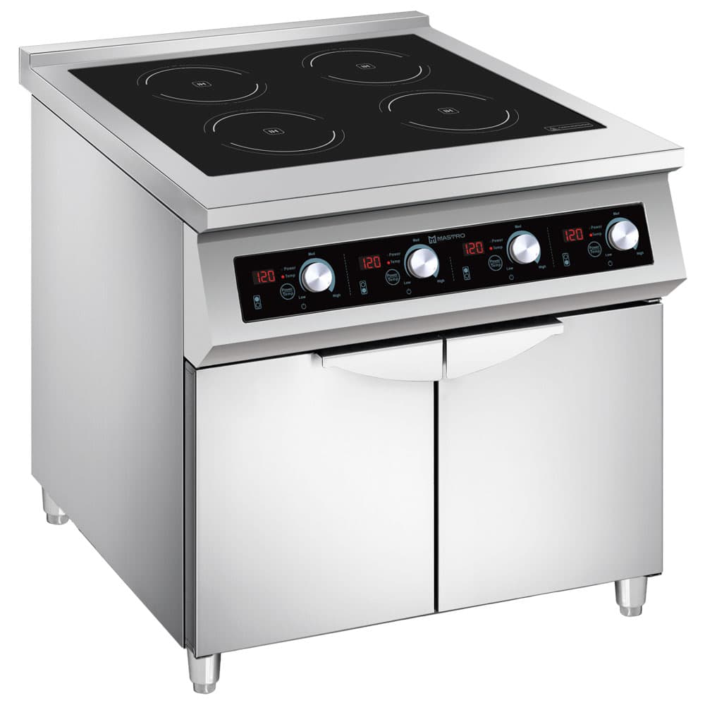 Induction plate with 4 cooking zones each 5,0 kW on closed cabinet