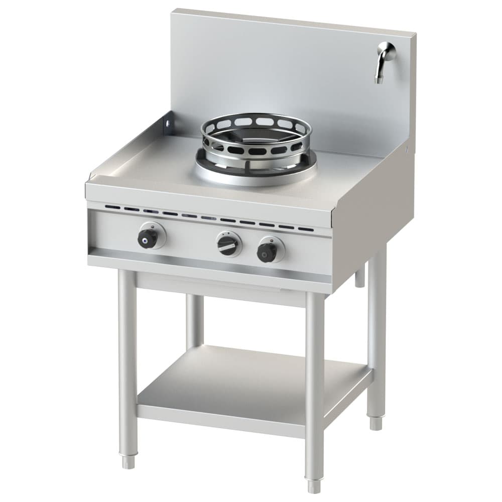 gas wok hob with shelf, 1 burner, 1 water tap