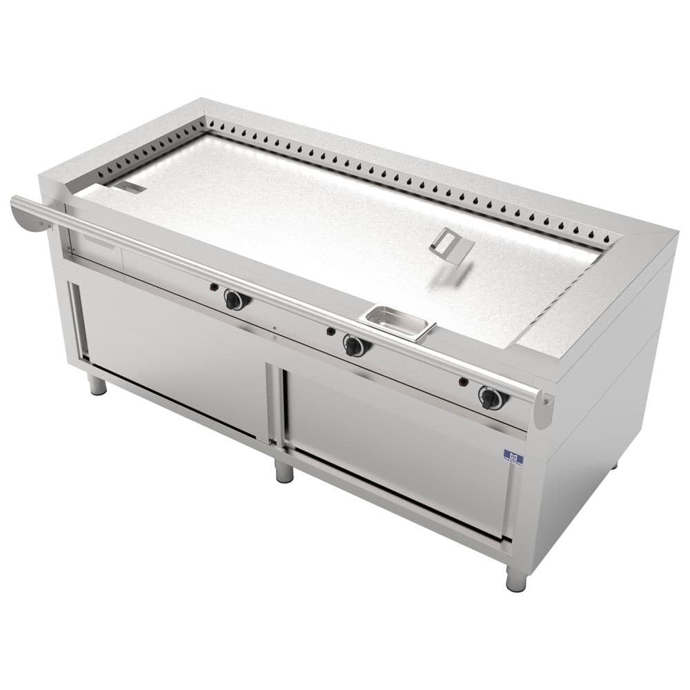Electric teppanyaki on closed cabinet, 3 zones