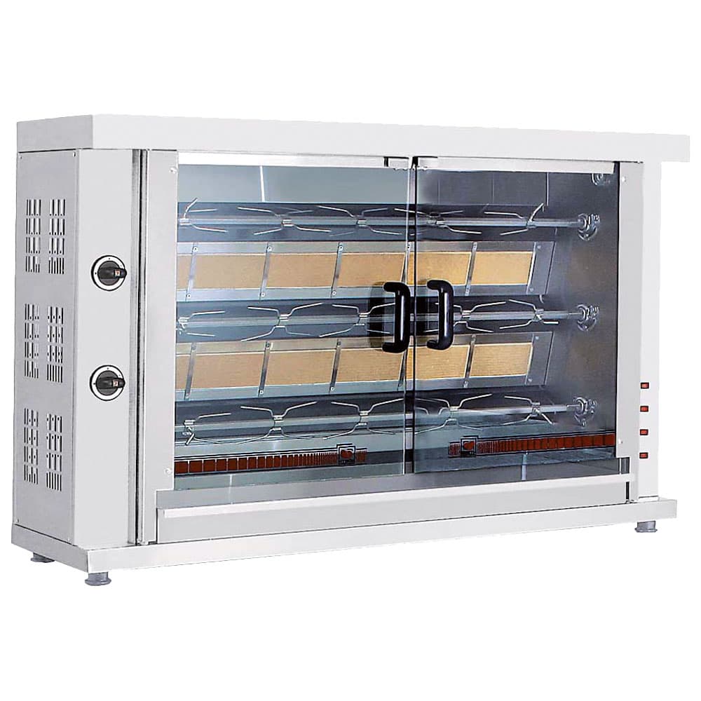 Gas chicken grill with lighting, 3 spits for 12-15 chickens