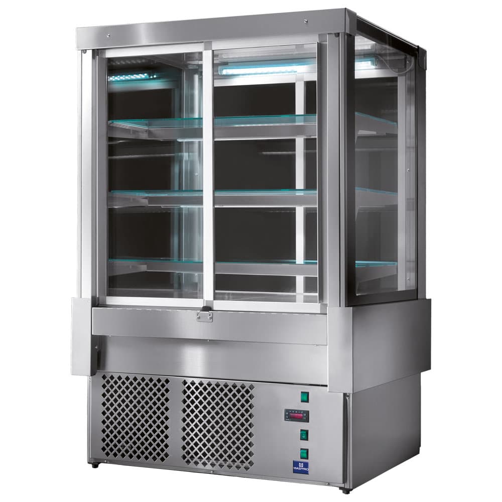 Refrigerated counter with 4 sliding doors and 3 shelves, ventilated, +2°/+8°C, w=1222 mm - RAL9005