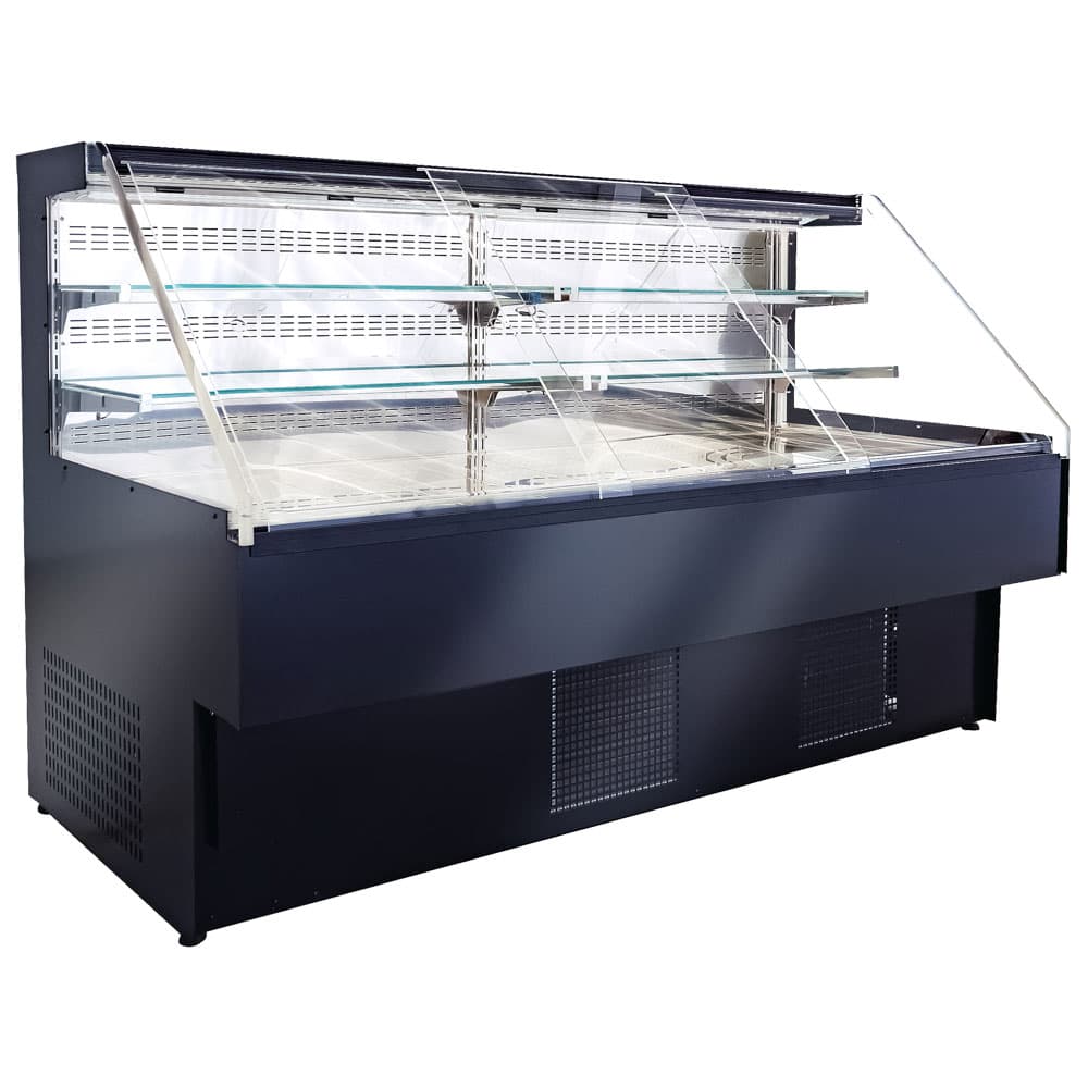 Refrigerated self-service counter with 2 shelves, ventilated, wall model, +2°/+ 4°C, w=1250 mm - black